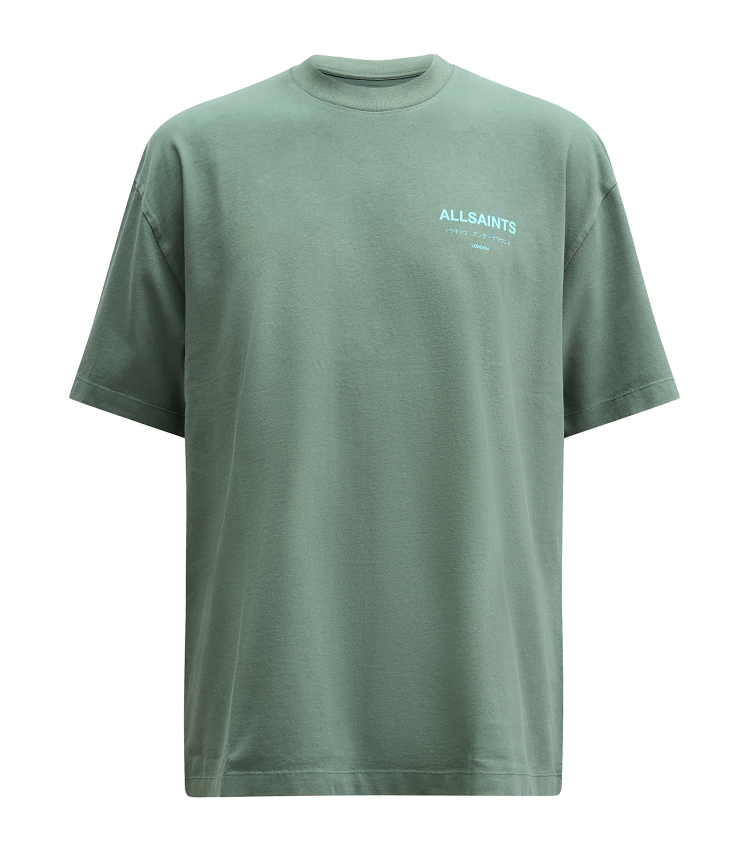 Allsaints Mens Smokey Green Underground Logo-print Relaxed-fit Organic-cotton T-shirt In Green