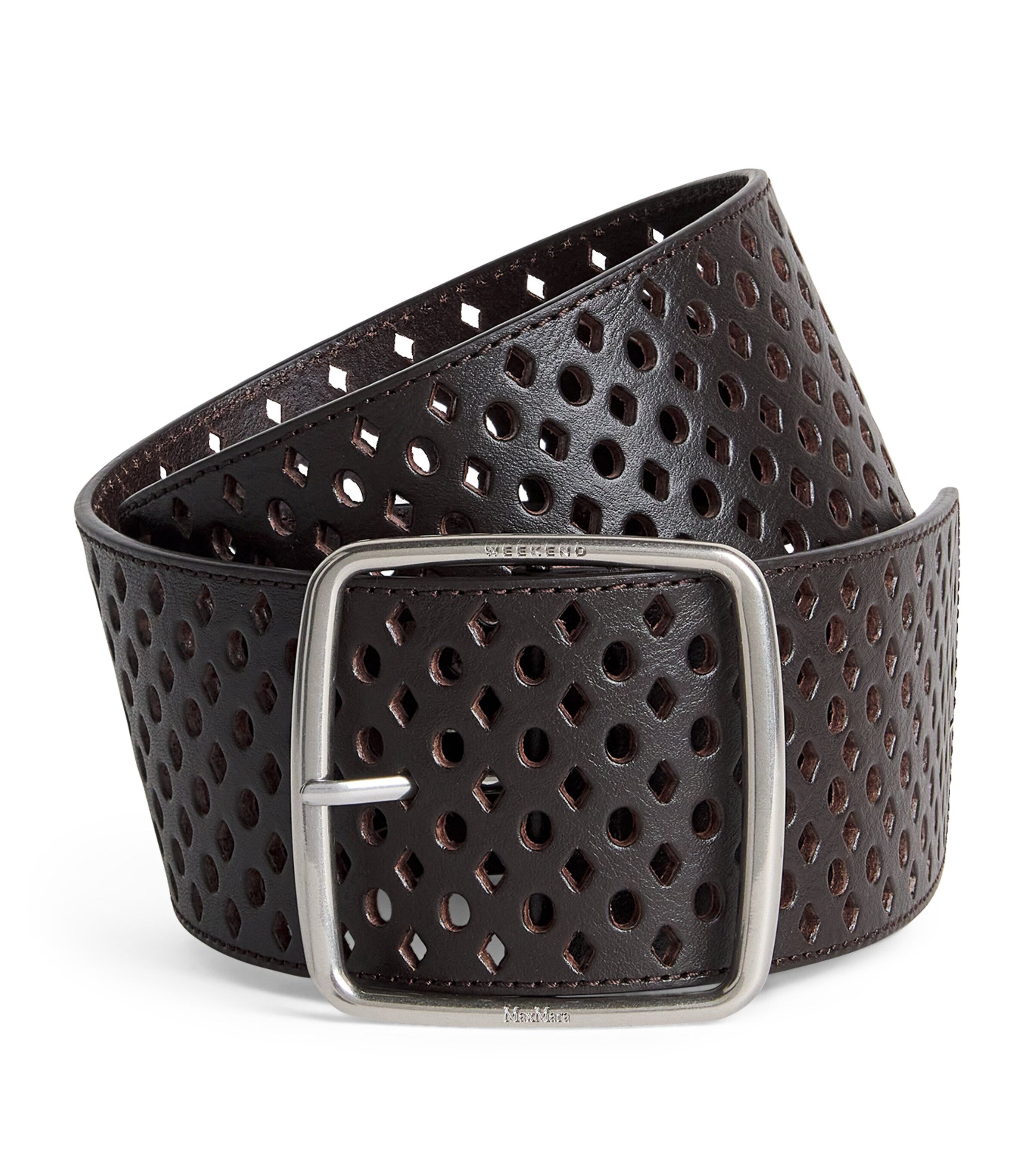 Leather Perforated Belt DARK BROWN Image 1