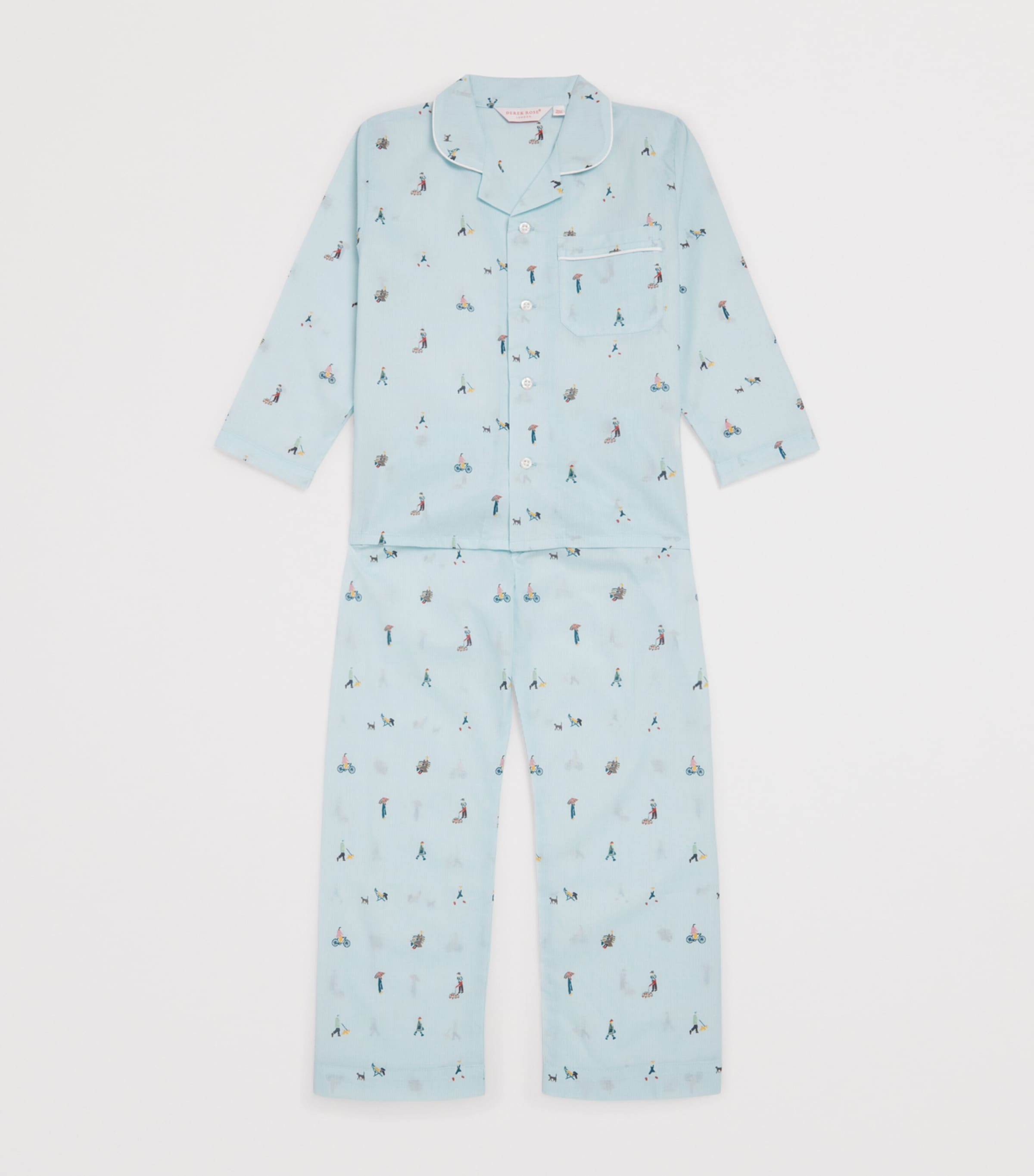 Derek Rose Kids Cotton Embroidered Pyjamas (3-16 Years) Blue Image 3