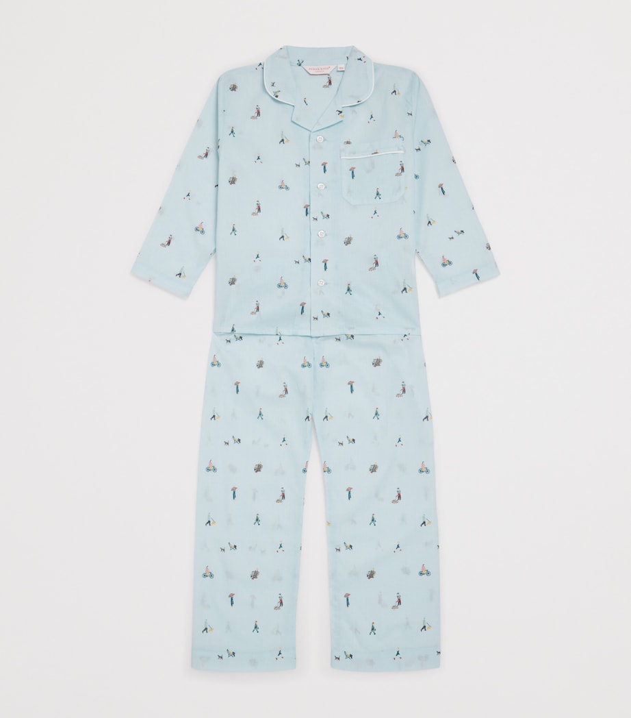 Derek Rose Kids Cotton Embroidered Pyjamas (3-16 Years) Blue Image 3