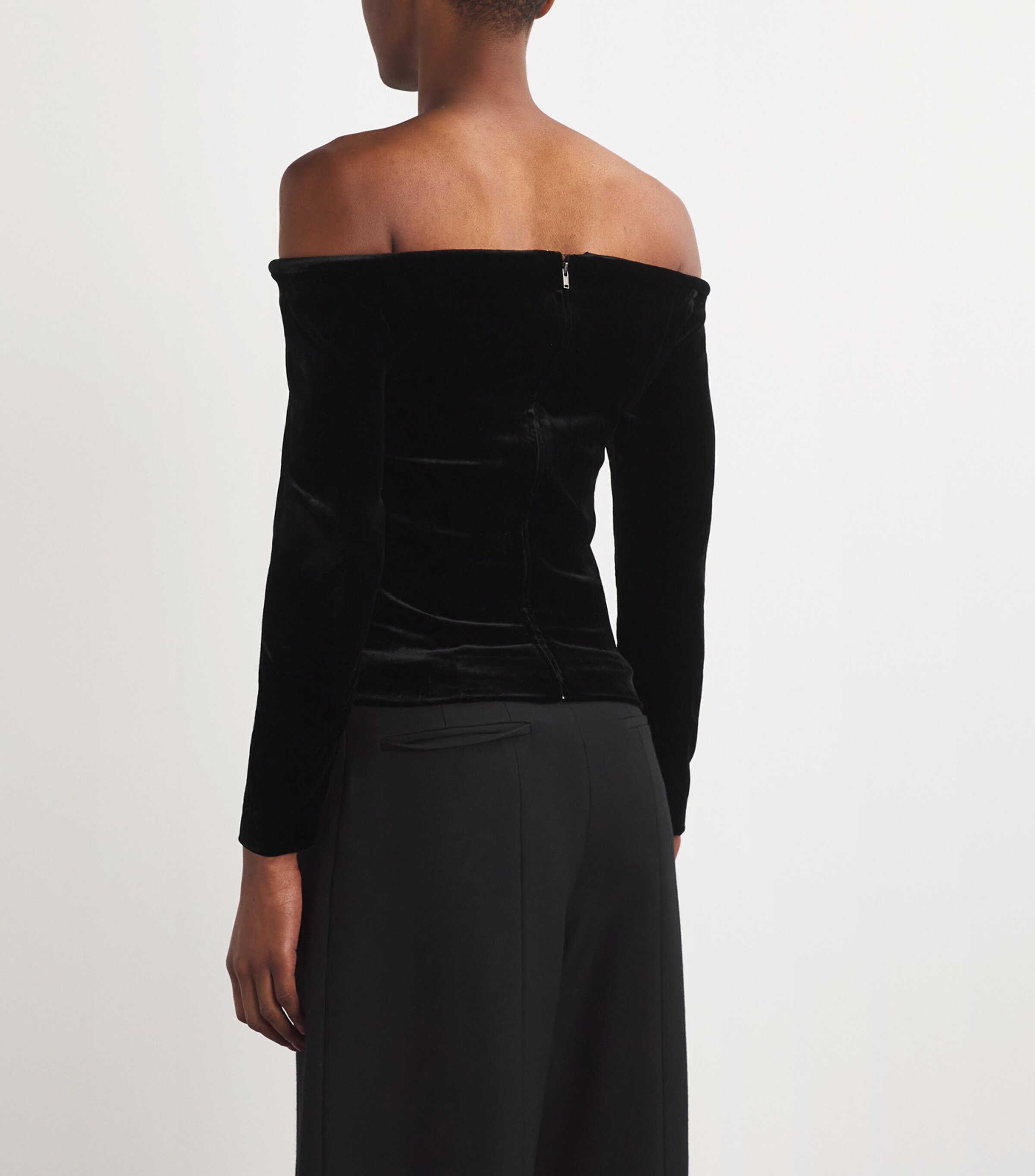 Roland Mouret Womens Velvet Long-Sleeve Top Black Image 4