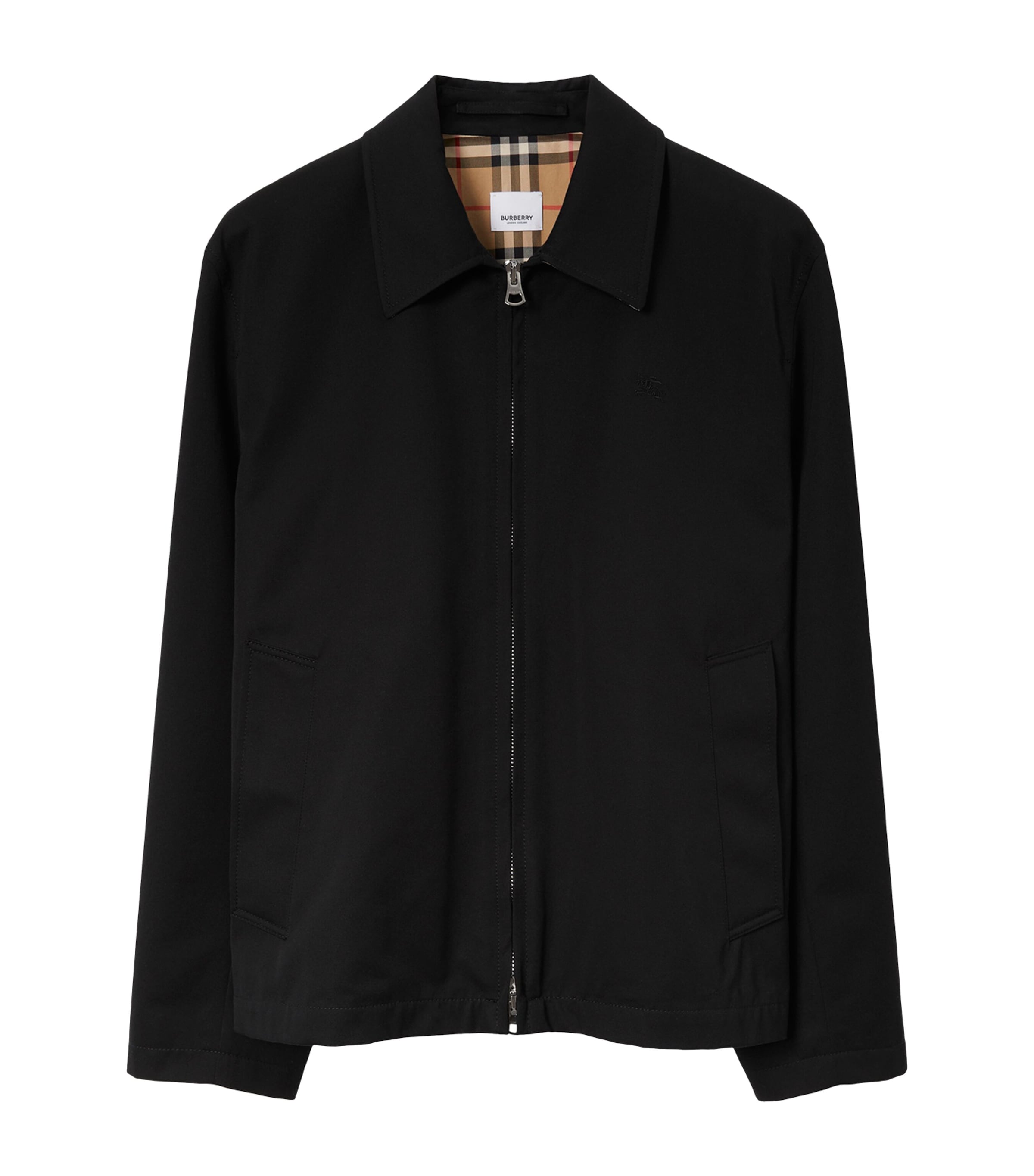 Burberry Collared Rain-resistant Harrington Jacket Cuffs In Black