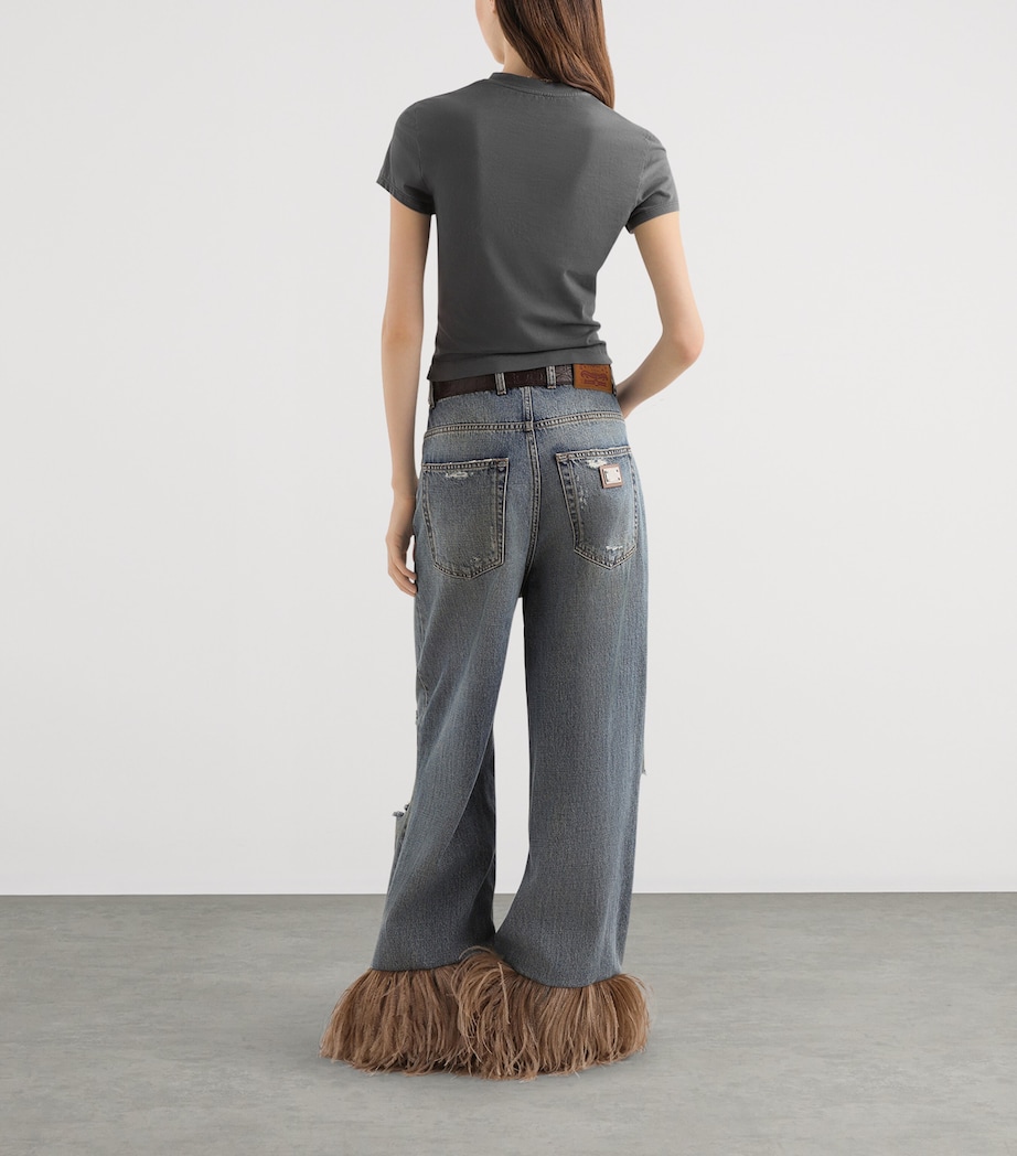 Dolce&Gabbana Womens Ripped Fringe Wide-Leg Jeans Comb Image 4