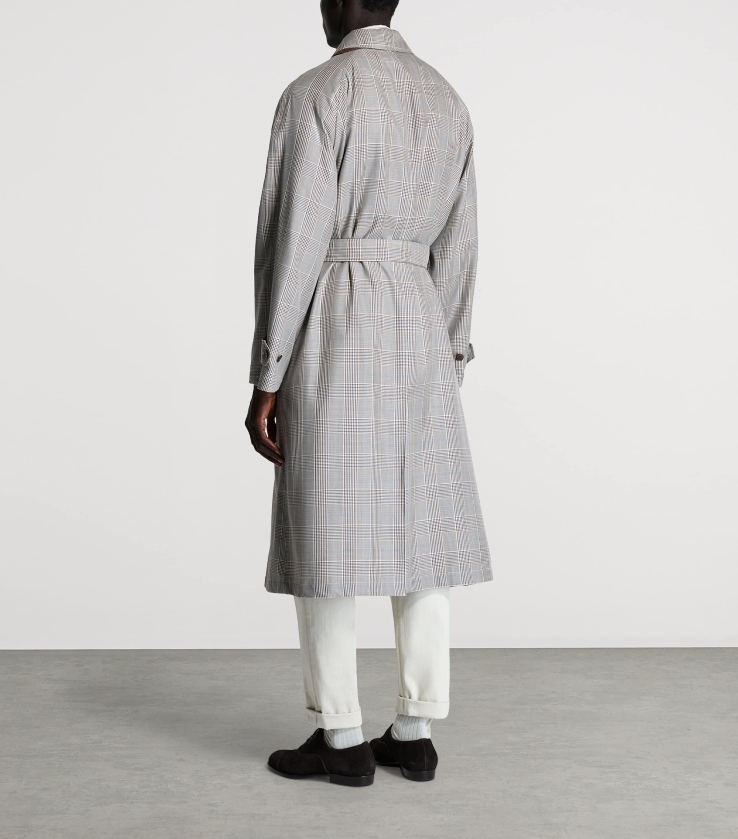 Dunhill Mens Cotton-Silk Glen Check Car Coat Khaki Image 3