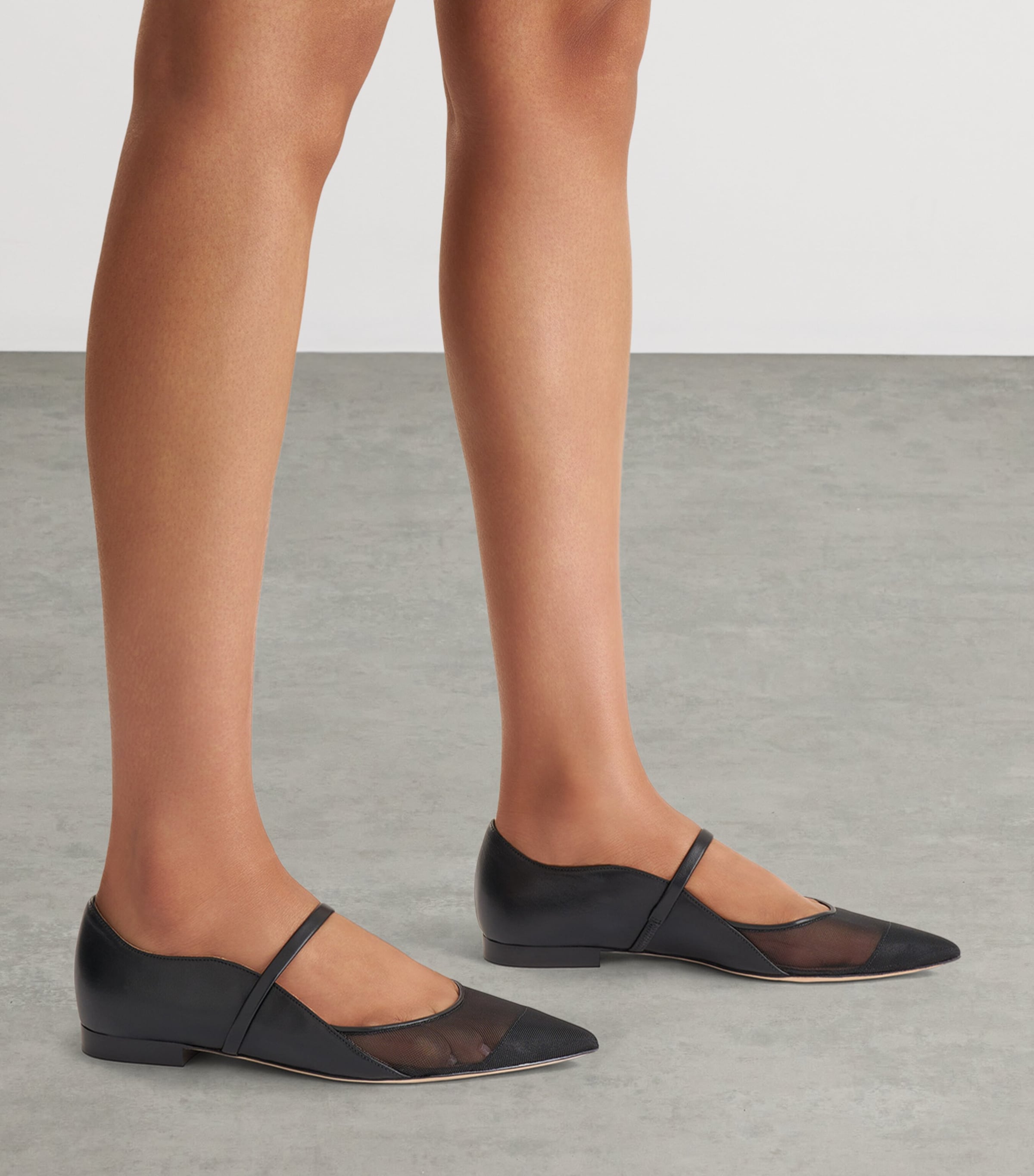 Malone Souliers Leather and Mesh Maureen Arc Flats Black Image 2