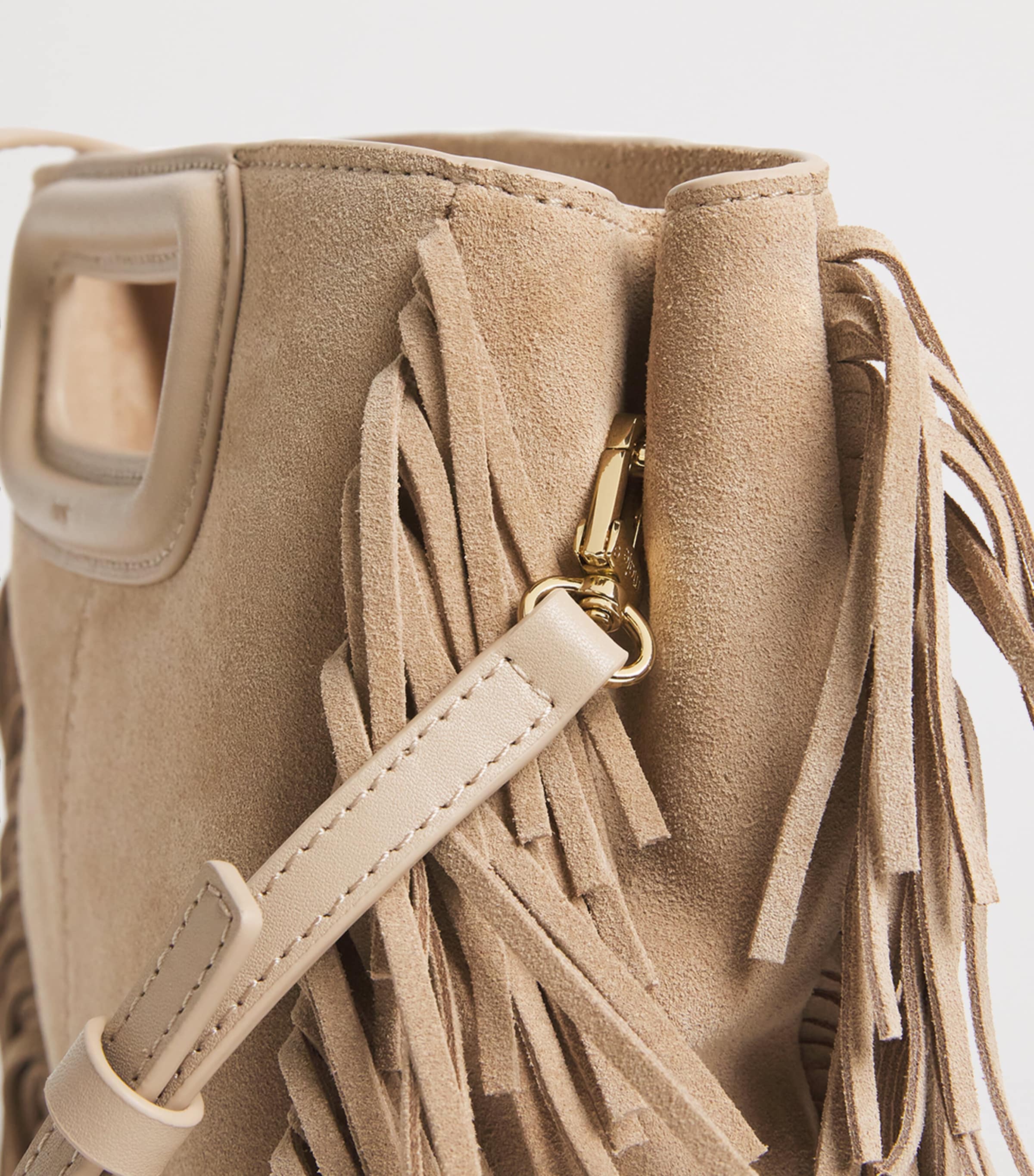 Maje Suede Fringed M Top-Handle Bag Cappucino Image 5
