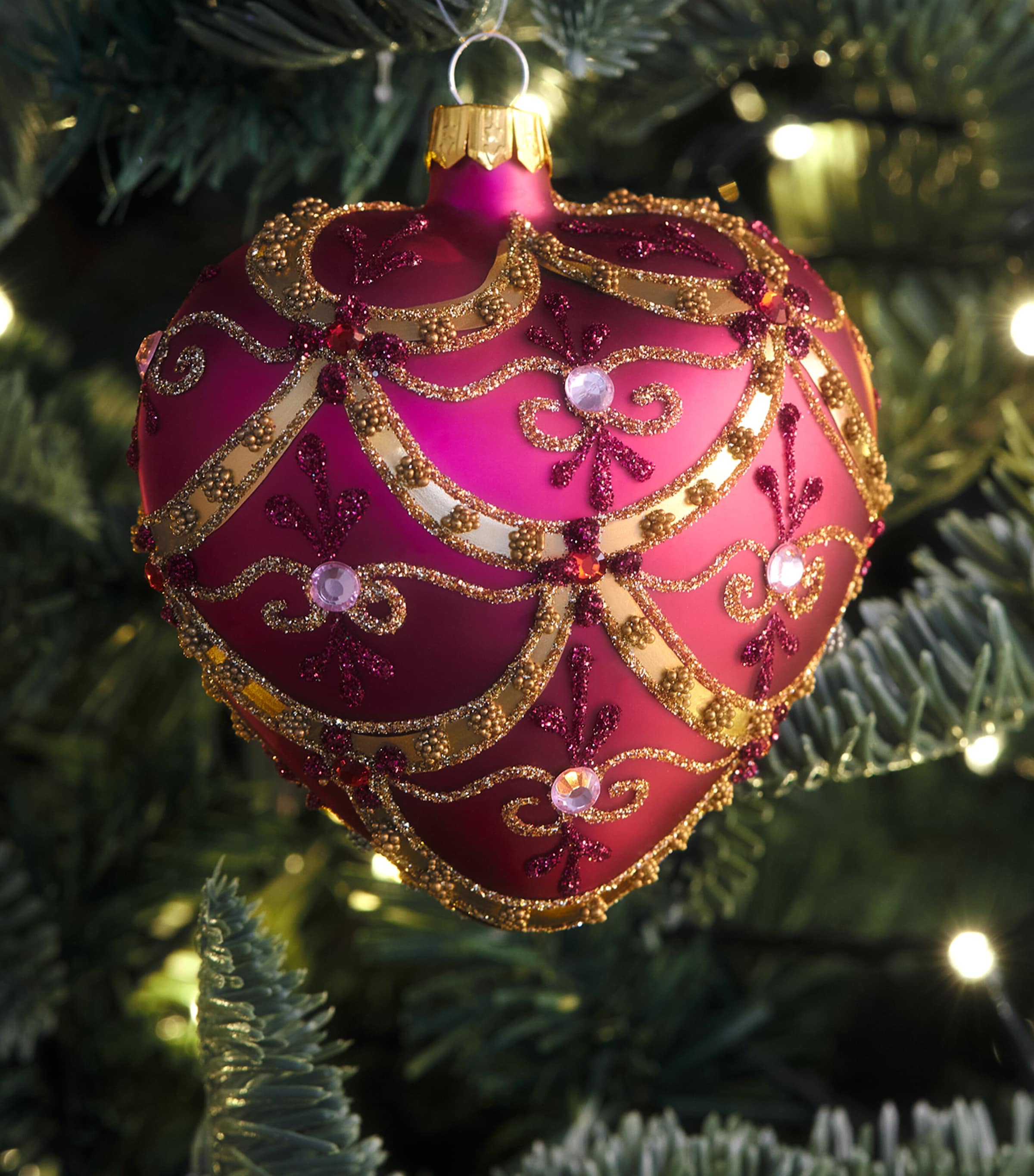 Harrods Embellished Heart Tree Decoration Fuchsia Image 3
