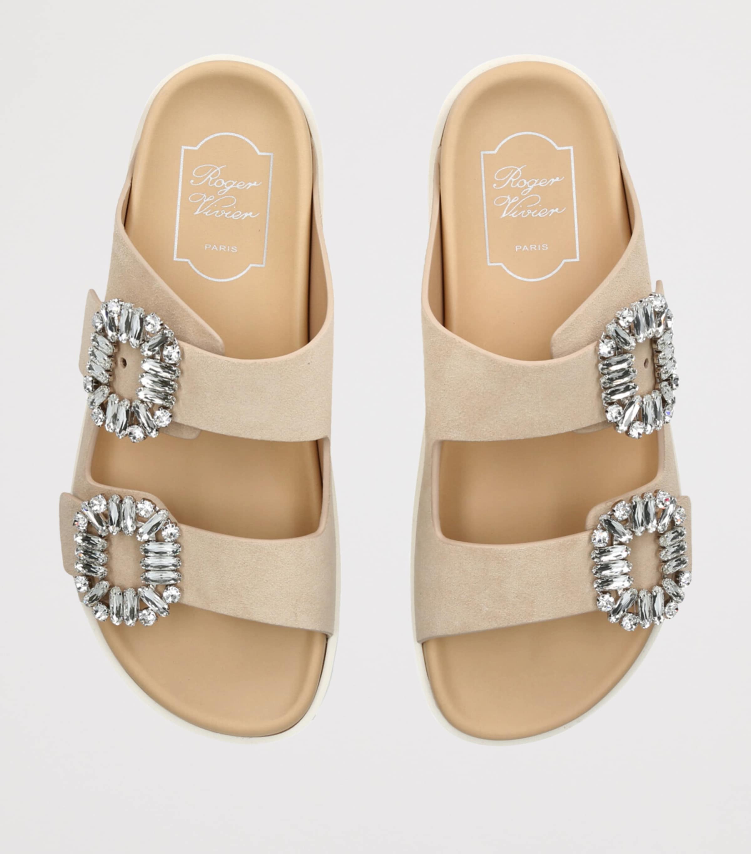 Roger Vivier Beige Leather Slidy Viv Strass Sandals Harrods ME - Main Image