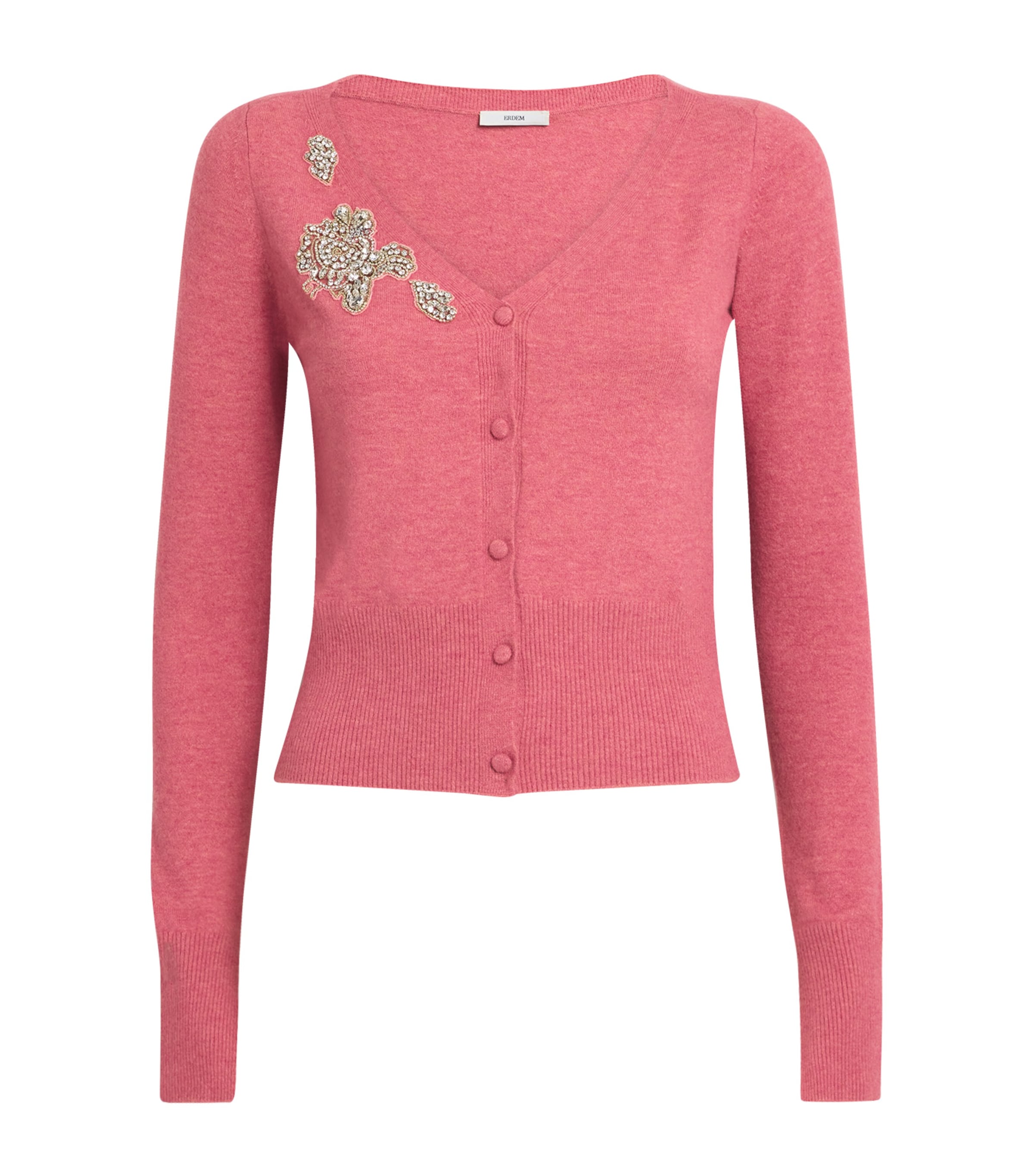Erdem Embellished Cropped Cardigan In Pink