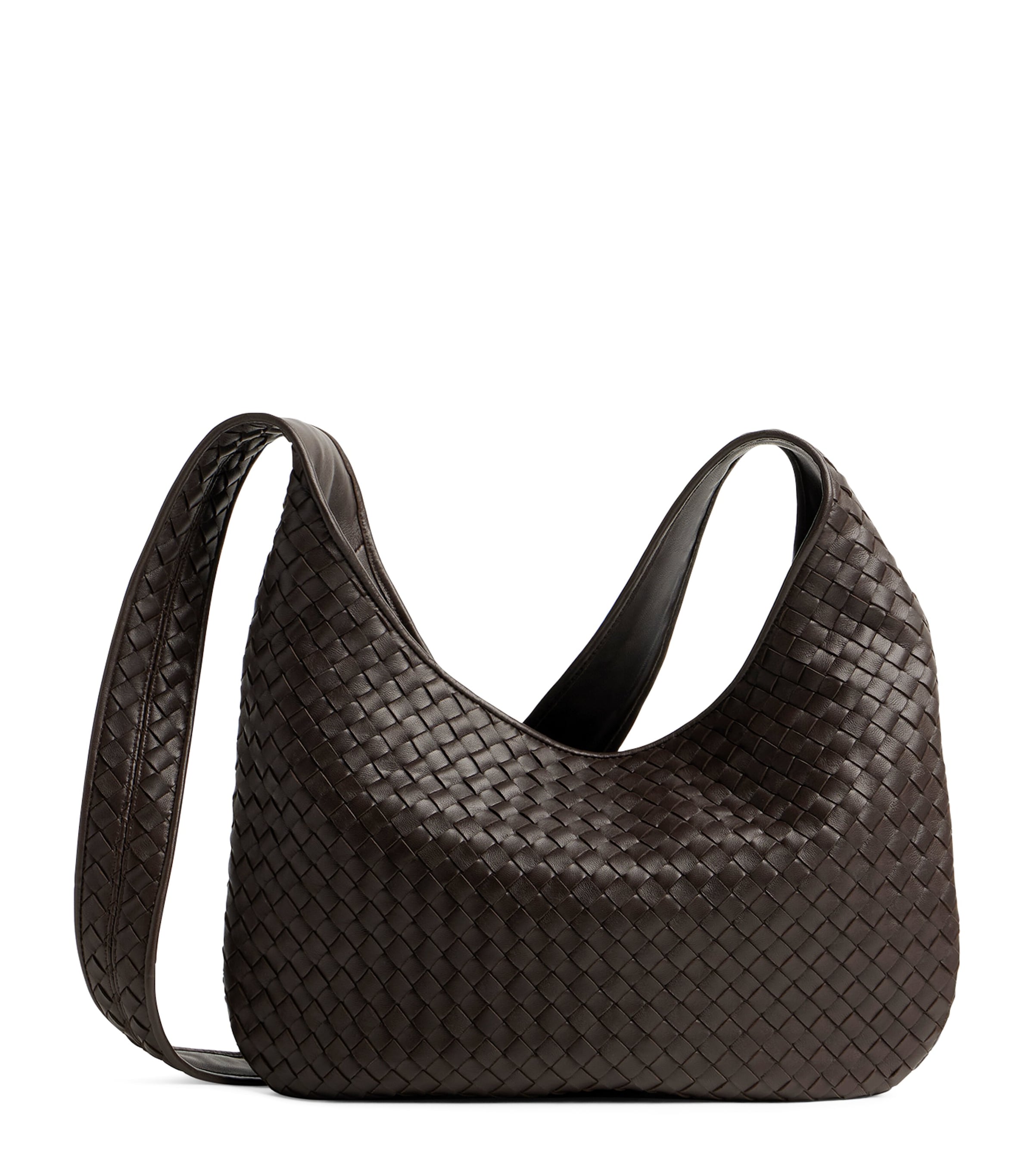Bottega Veneta Black Crossbody Bag With Top Zip Closure And Intrecciato Motif In Leather Woman In Brown