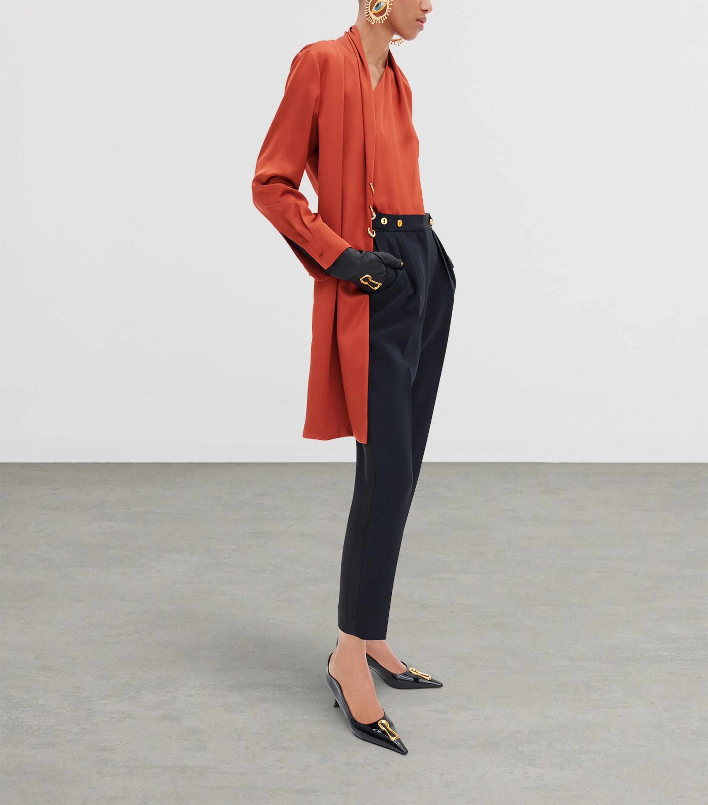 Schiaparelli Womens Silk Piercing Scarf Blouse Brick Image 2