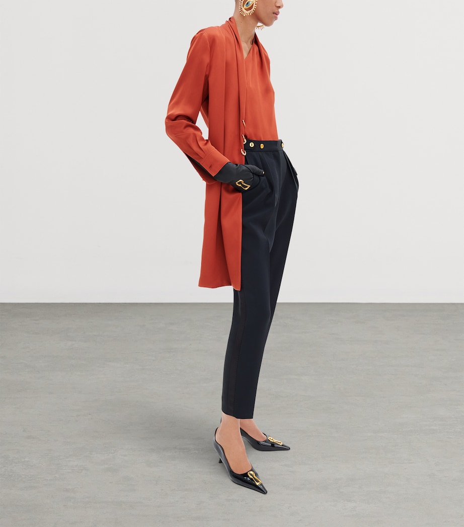 Schiaparelli Womens Silk Piercing Scarf Blouse Brick Image 2