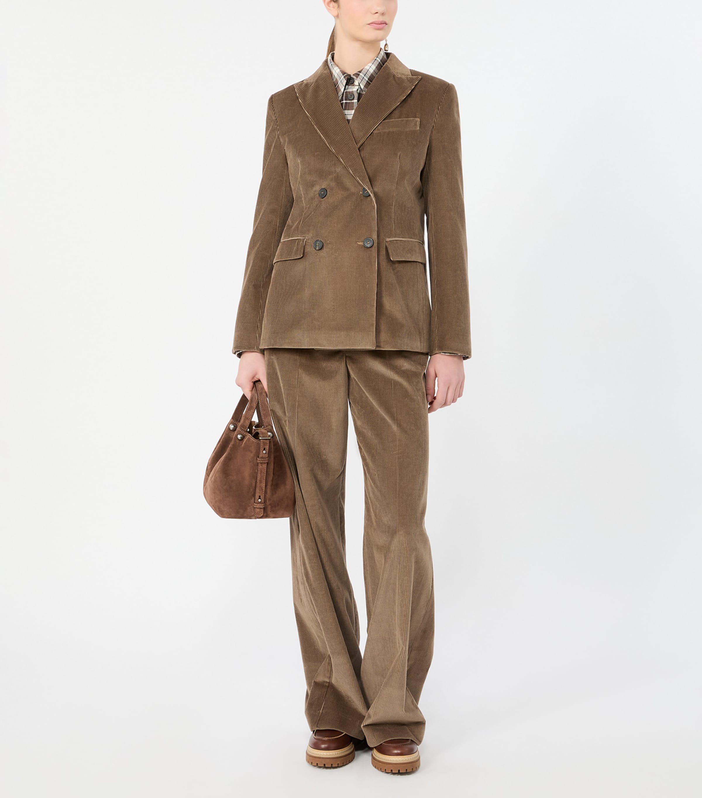 Weekend Max Mara Womens Corduroy Double-Breasted Blazer Light Brown Image 2