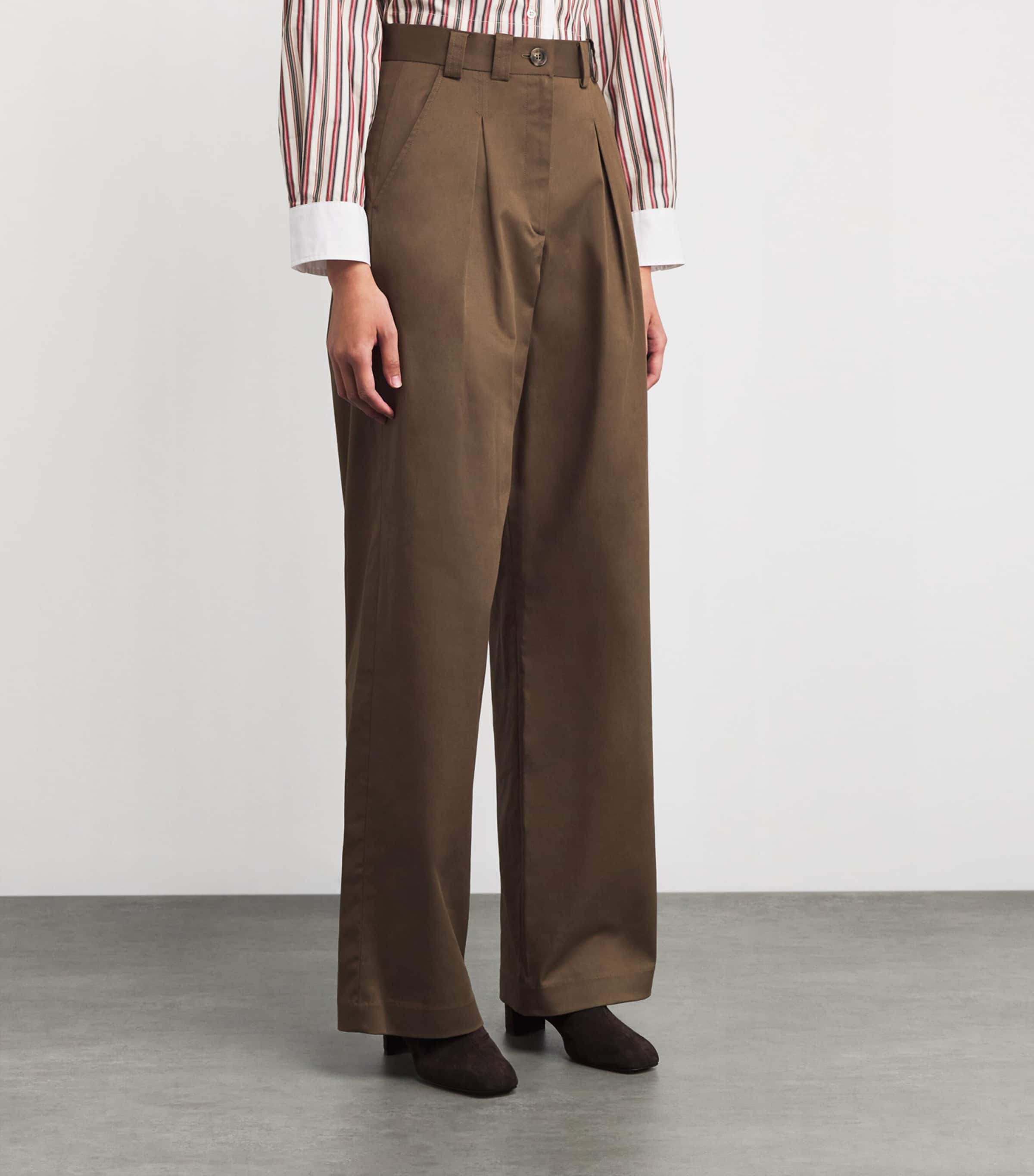 Cotton Pleated Wide-Leg Chinos KHAKI Image 3