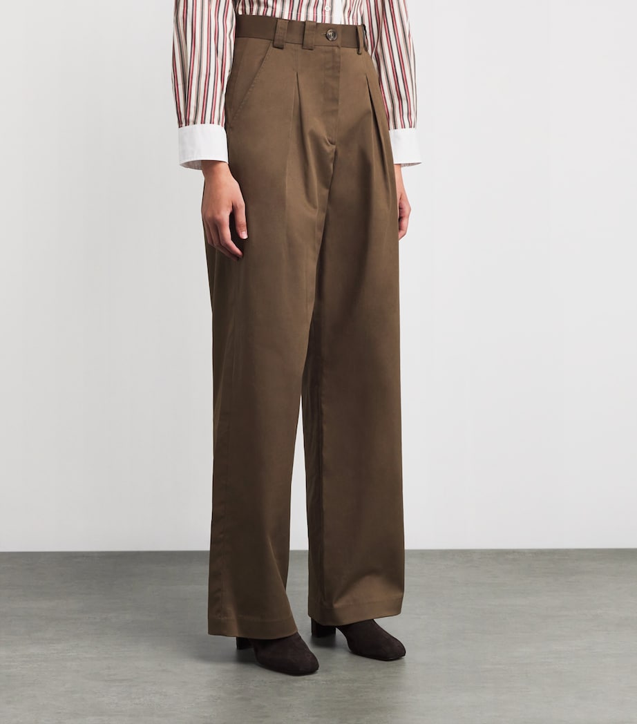 Cotton Pleated Wide-Leg Chinos KHAKI Image 3