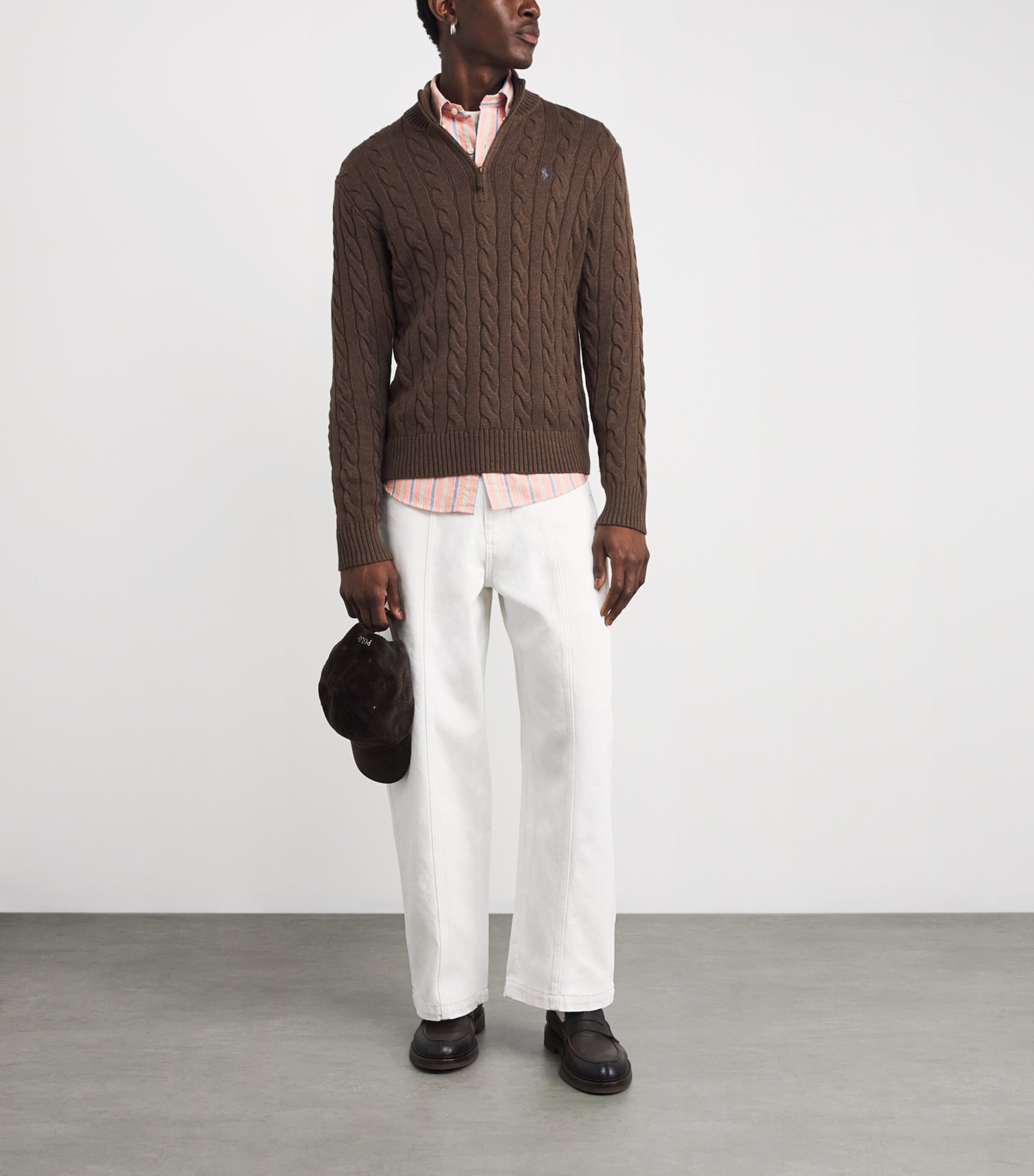 Polo Ralph Lauren Mens Cotton Cable Knit Sweater Brown Image 2