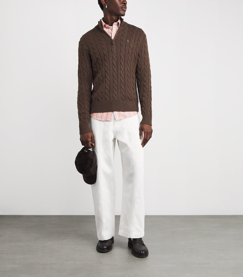 Cotton Cable Knit Sweater BROWN Image 2