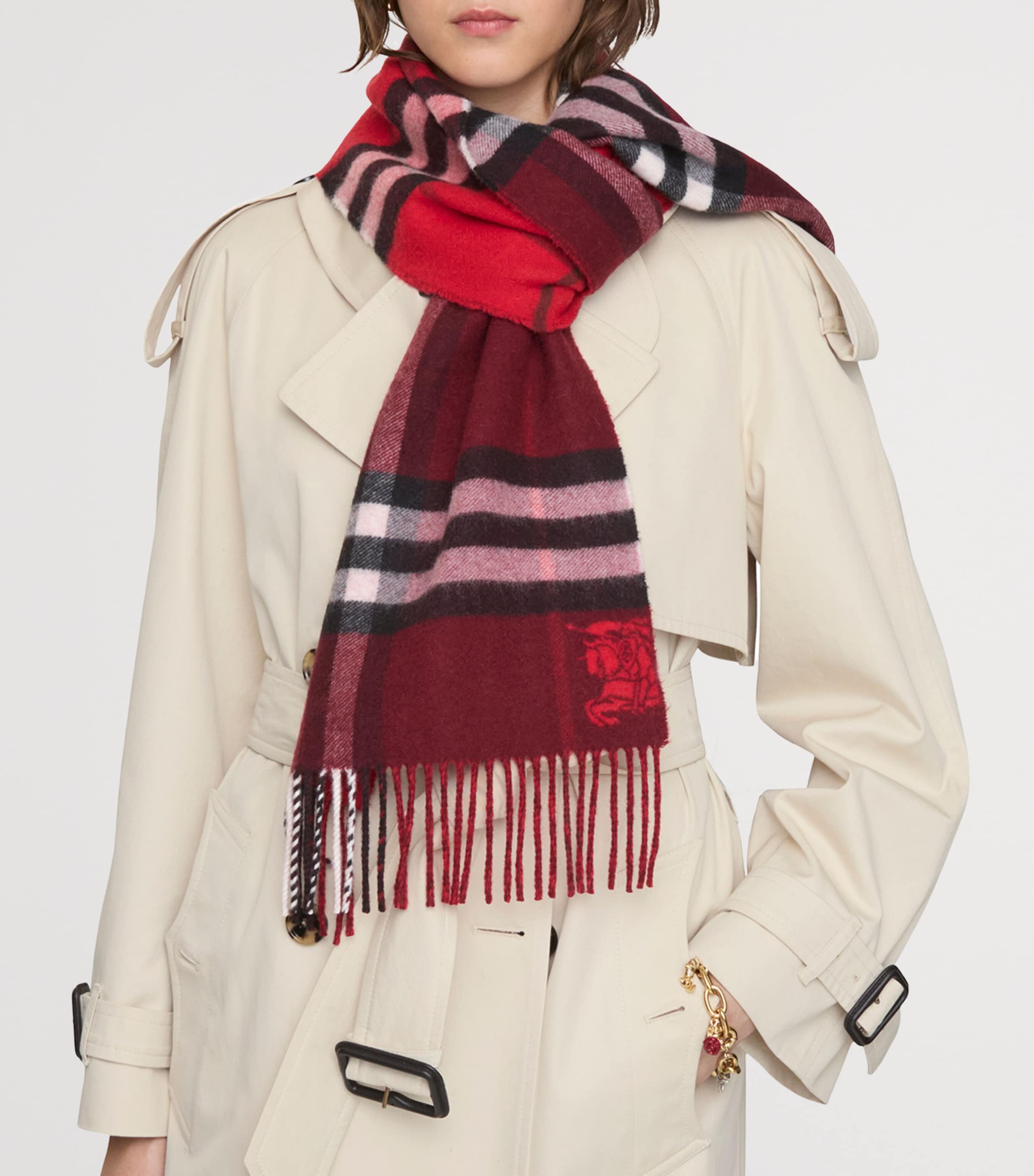Cashmere Contrast Check Scarf POST RED/OXBLOOD Image 8