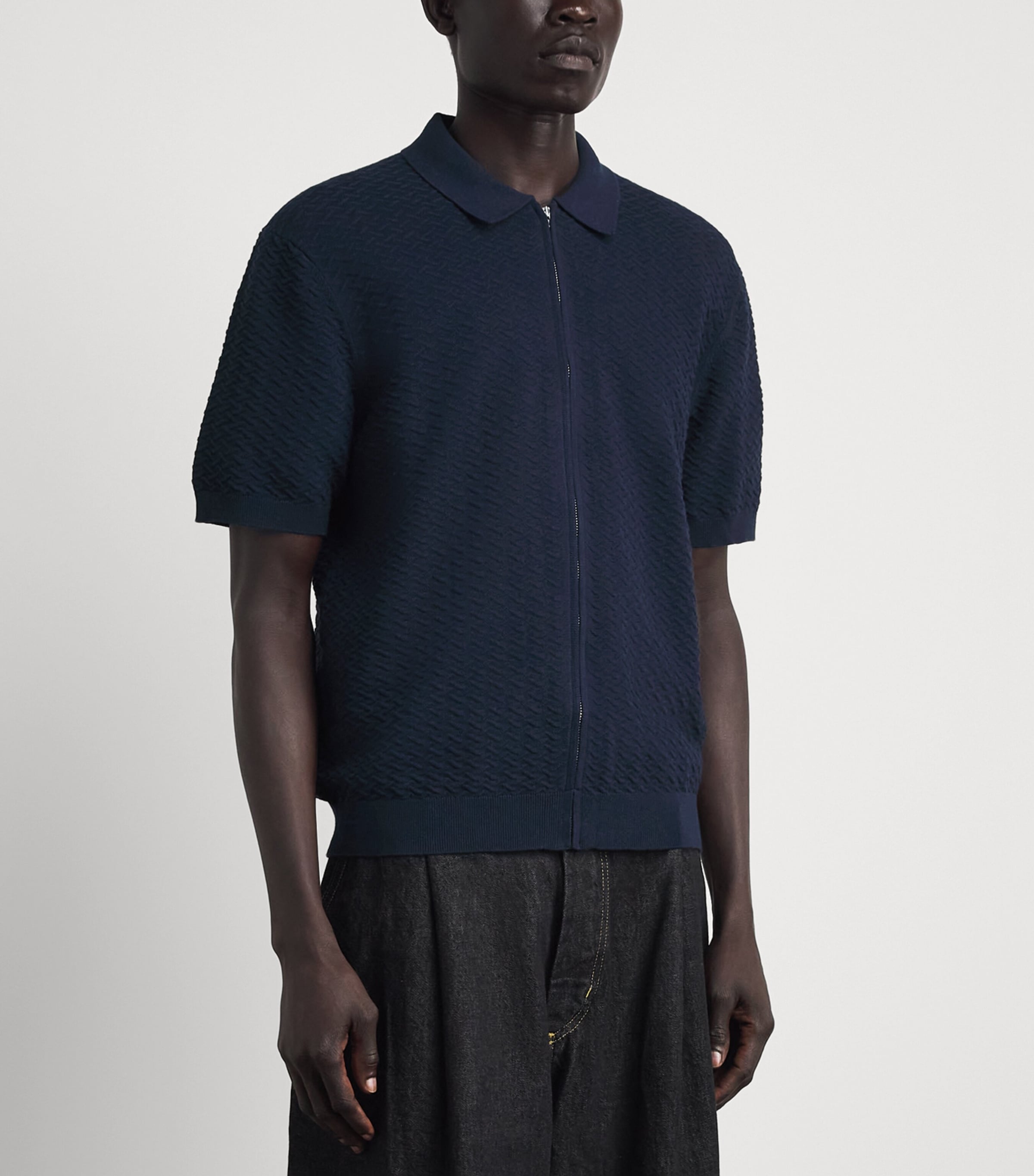 NN.07 Mens Organic Cotton Zip-Up Polo Shirt Navy Blue Image 4