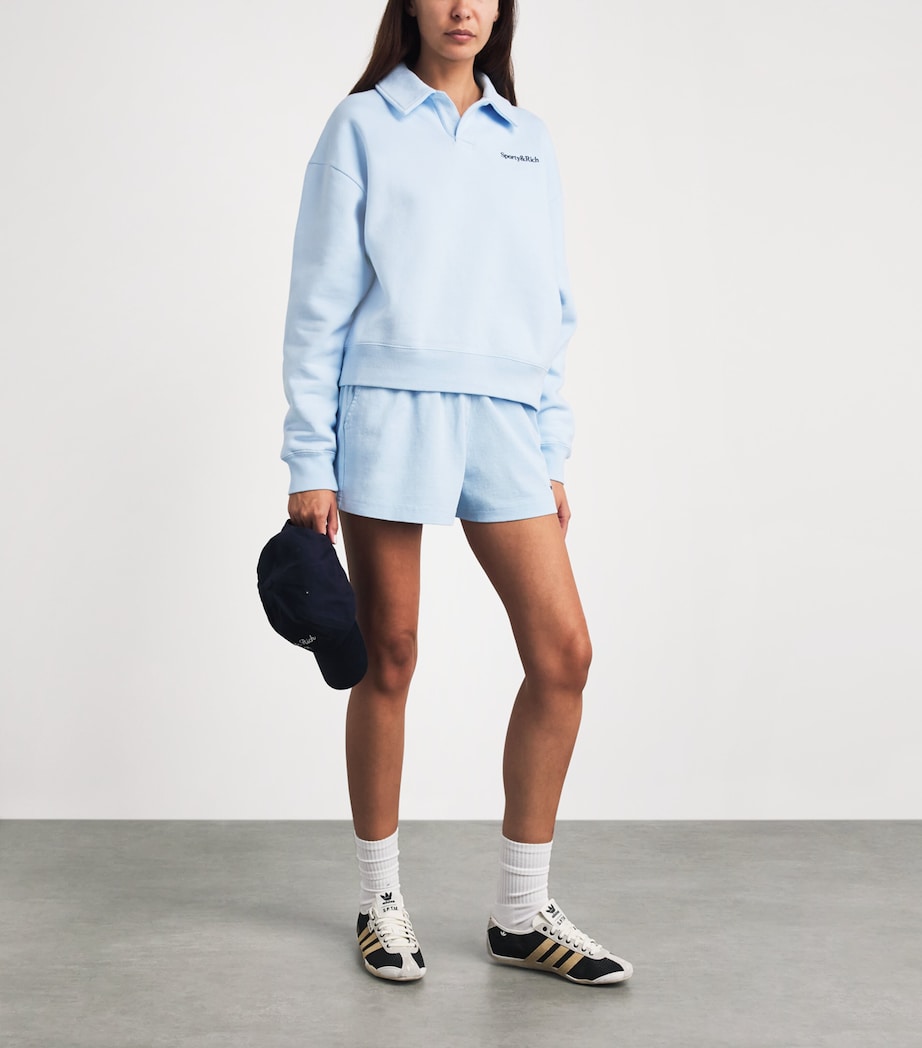 Sporty & Rich Womens Cotton Serif Sweat Shorts Ciel Image 2