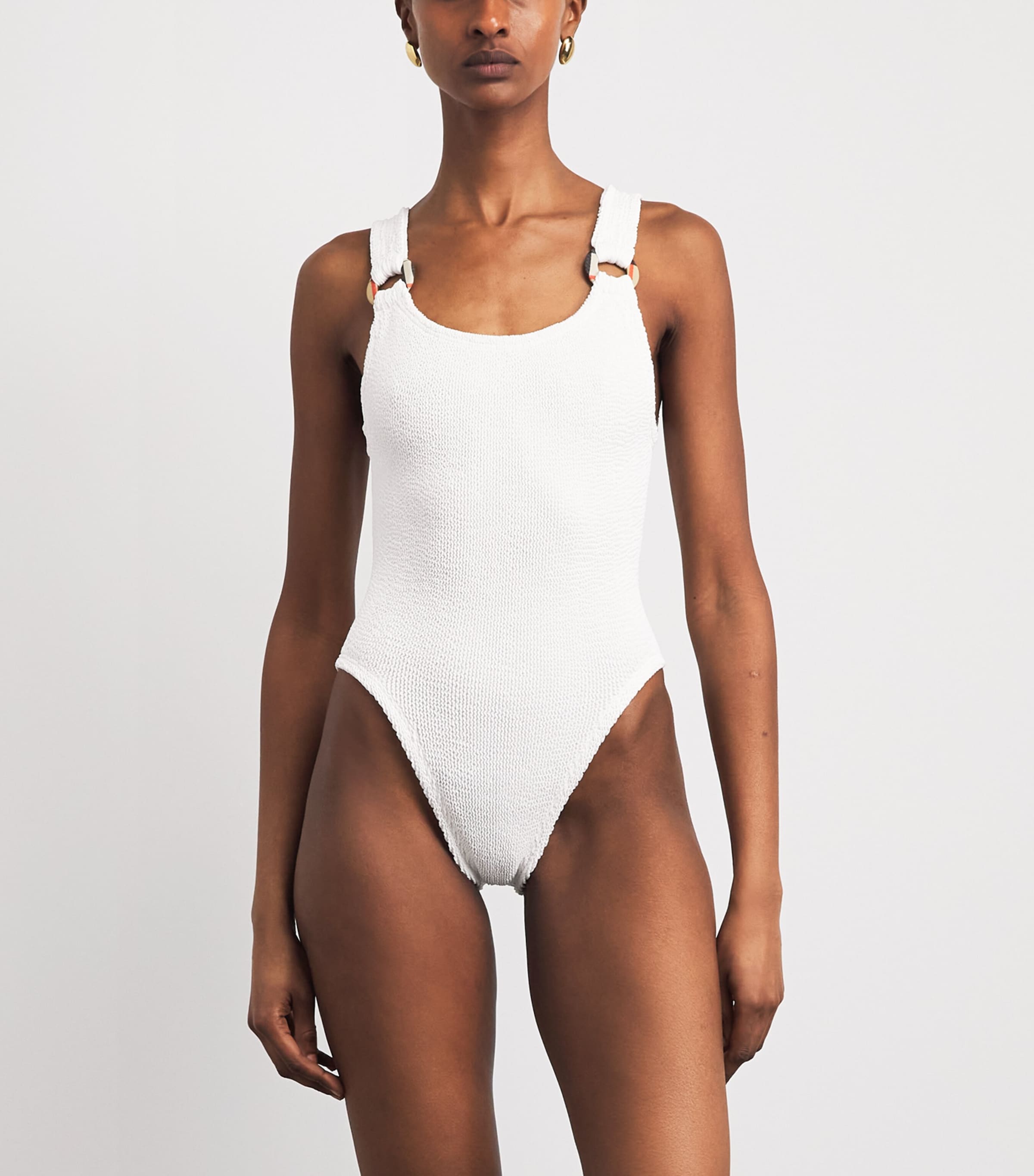 Burberry x Hunza G Womens x Burberry Check-Trim Domino Swimsuit White Image 2