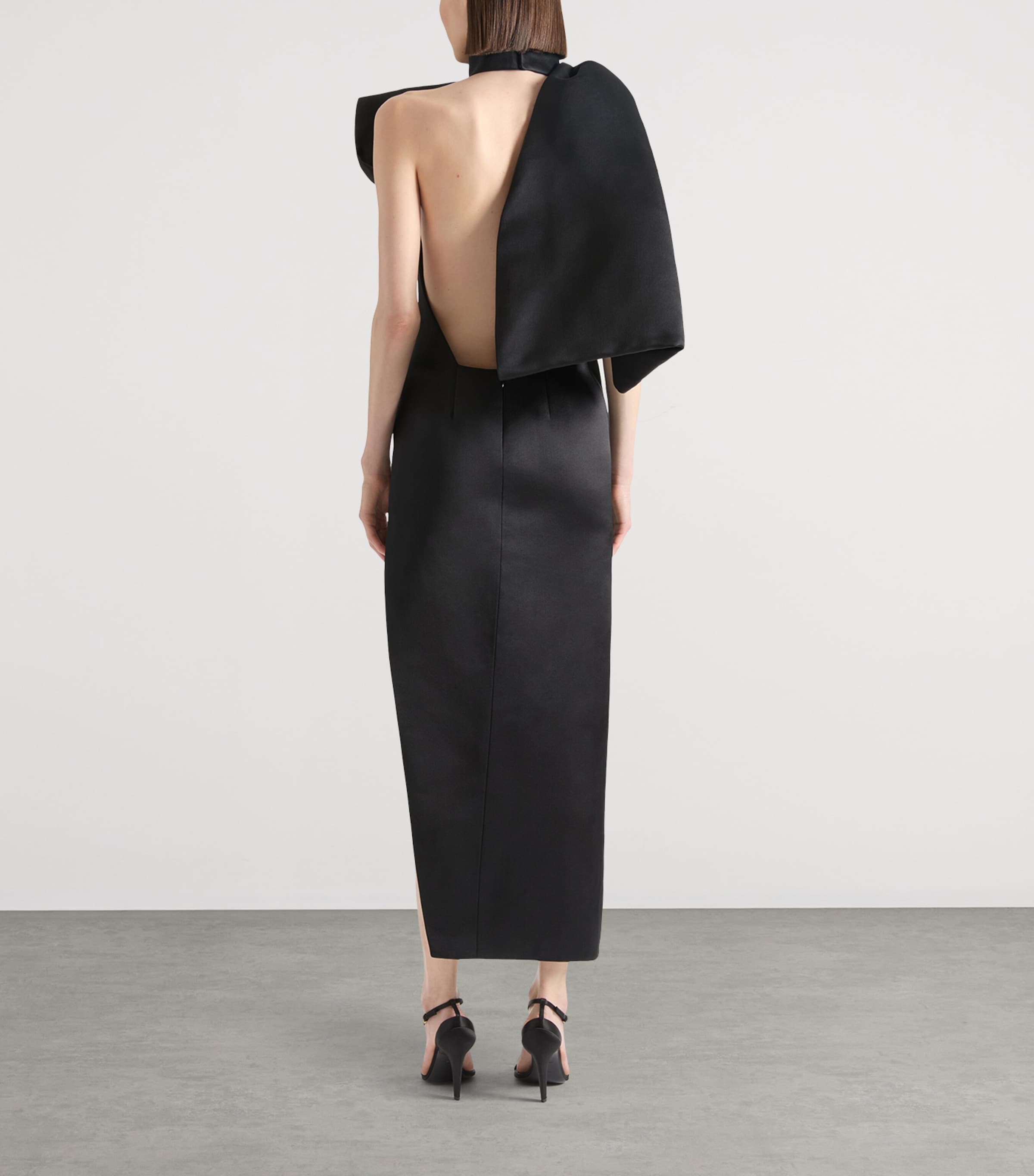 Silk Structured Midi Dress BLACK Image 4