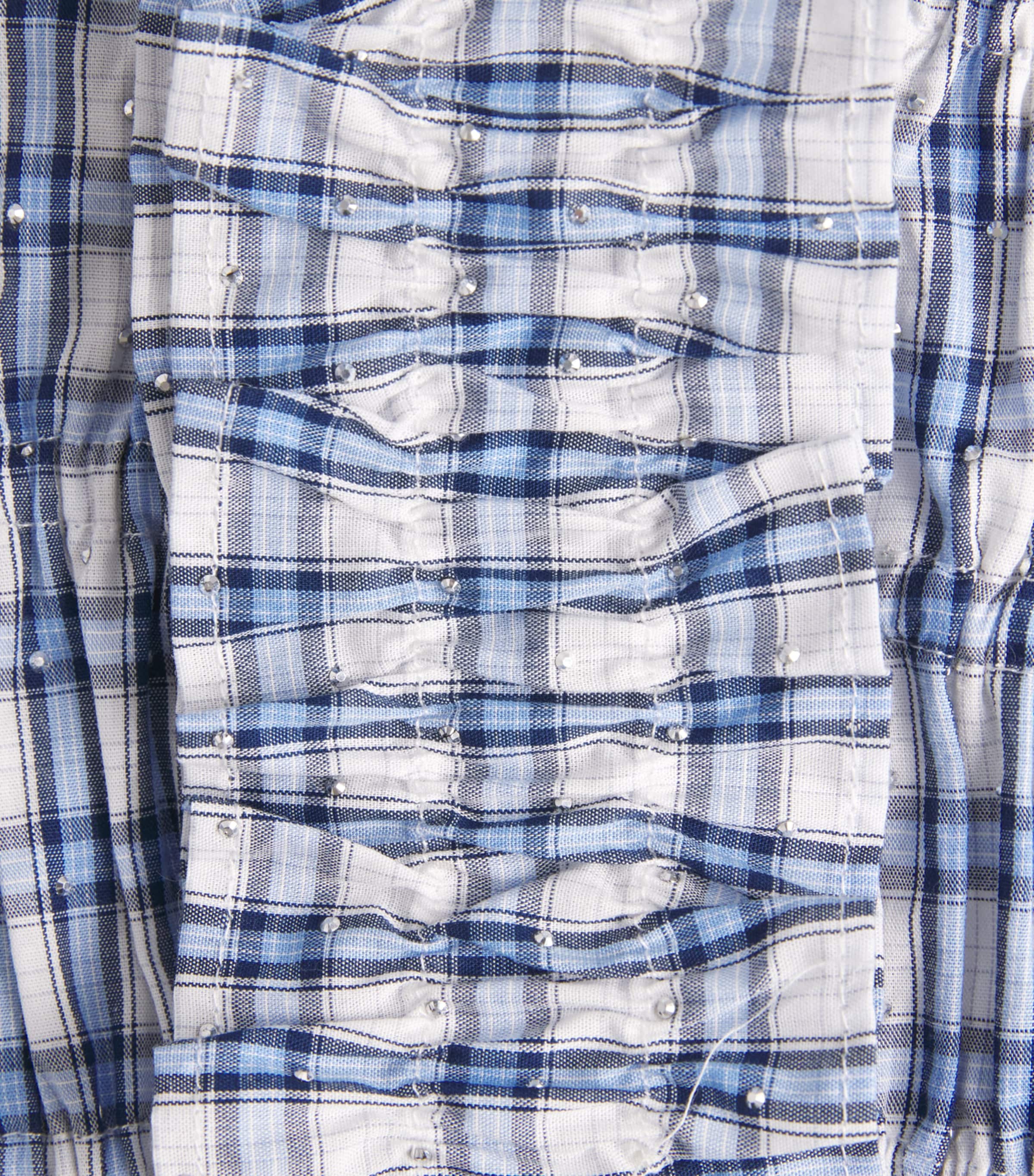 Maje Womens Cotton Embellished Smocked Top Blue Check Print Image 6