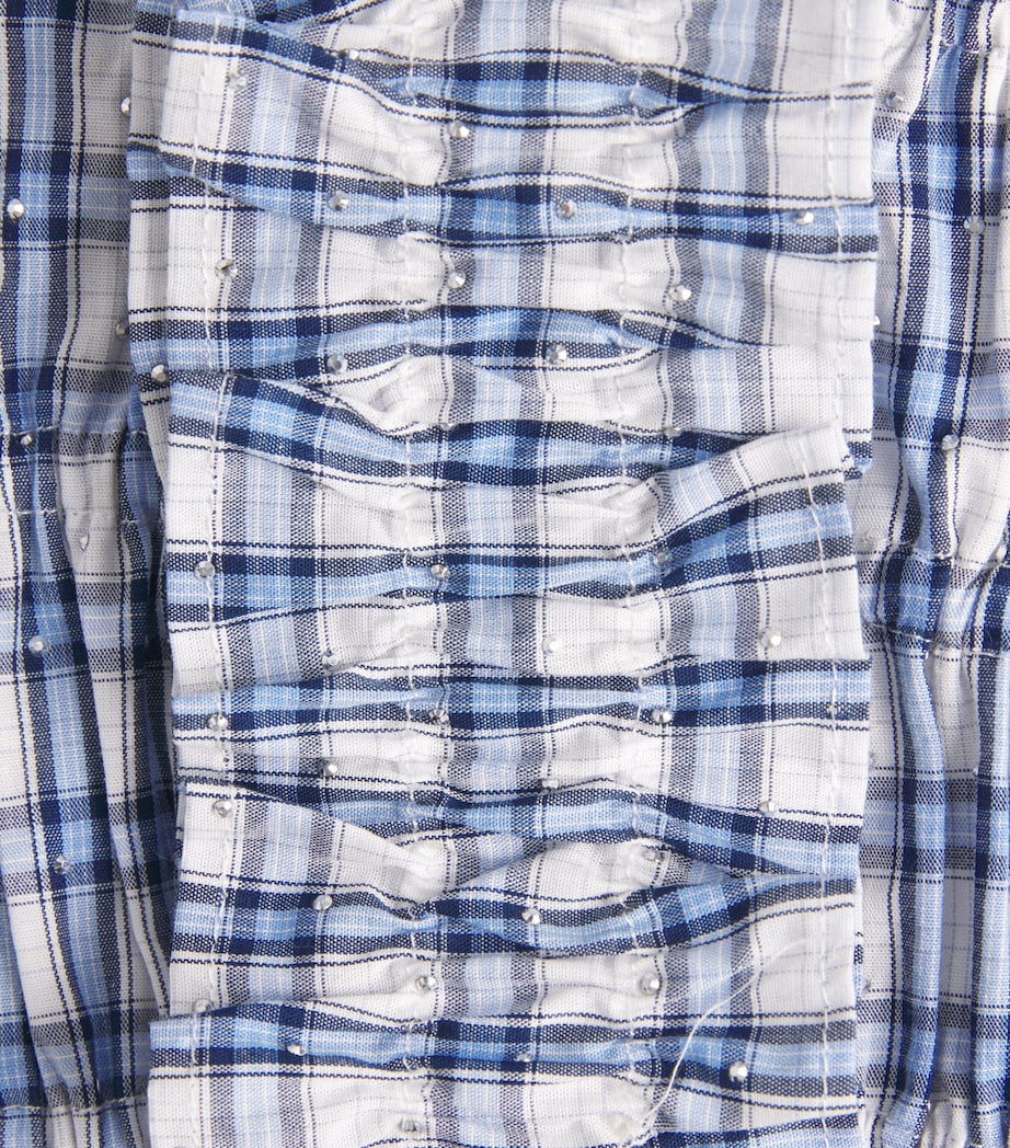 Maje Womens Cotton Embellished Smocked Top Blue Check Print Image 6