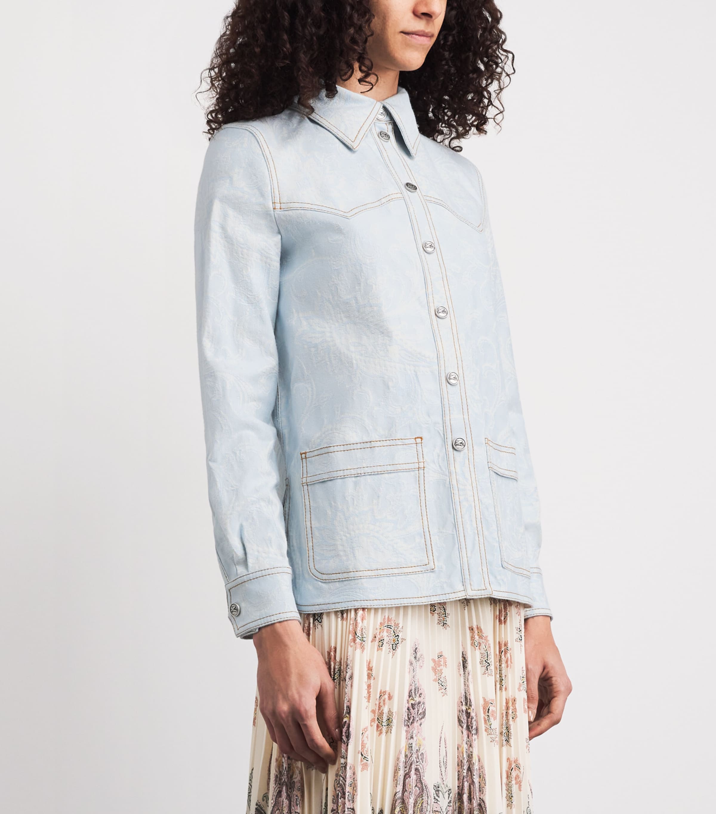 Etro Womens Stretch-Denim Paisley Shacket Image 4