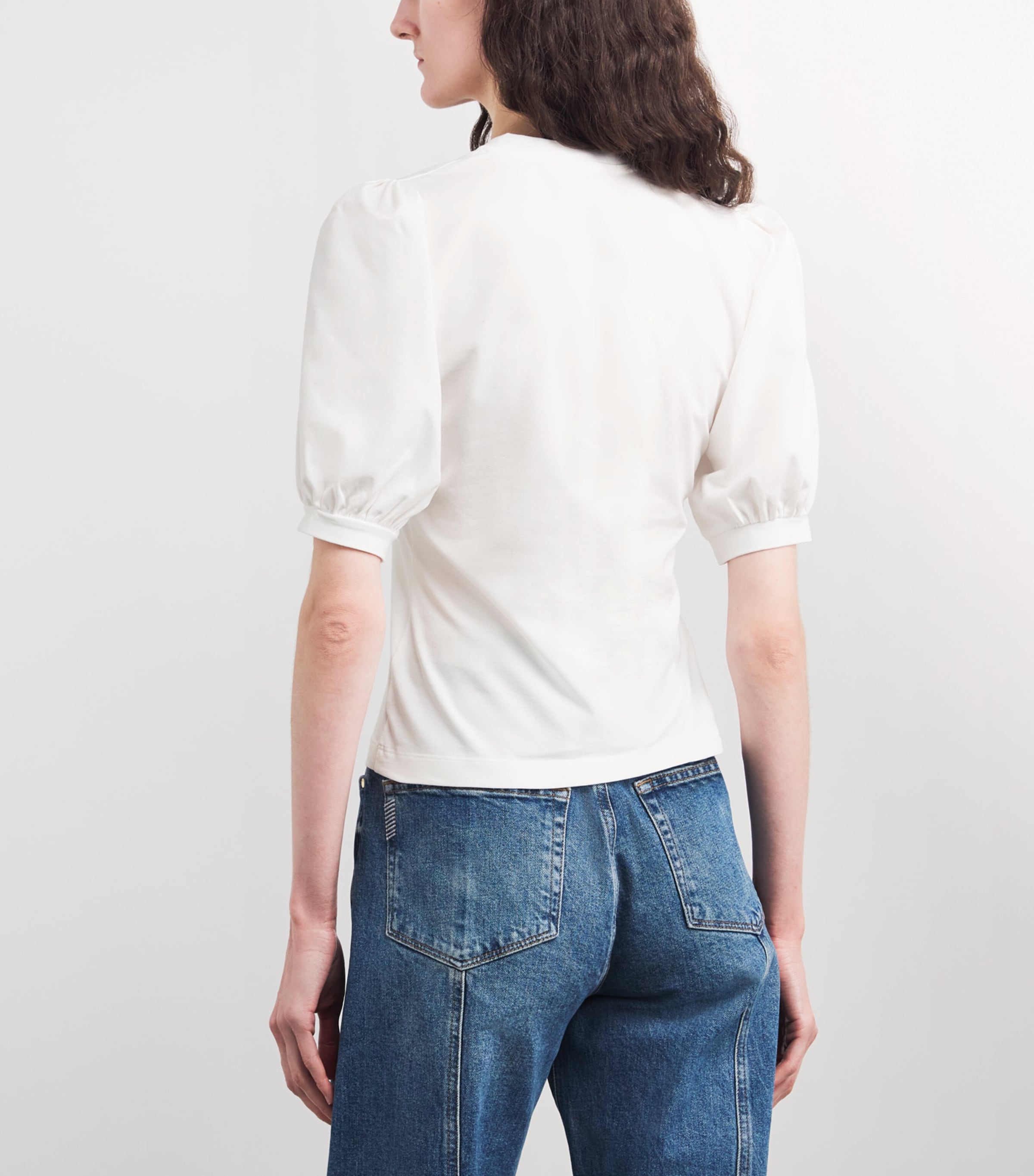ME+EM Womens Stretch-Cotton Pouf-Sleeve T-Shirt Soft White Image 5