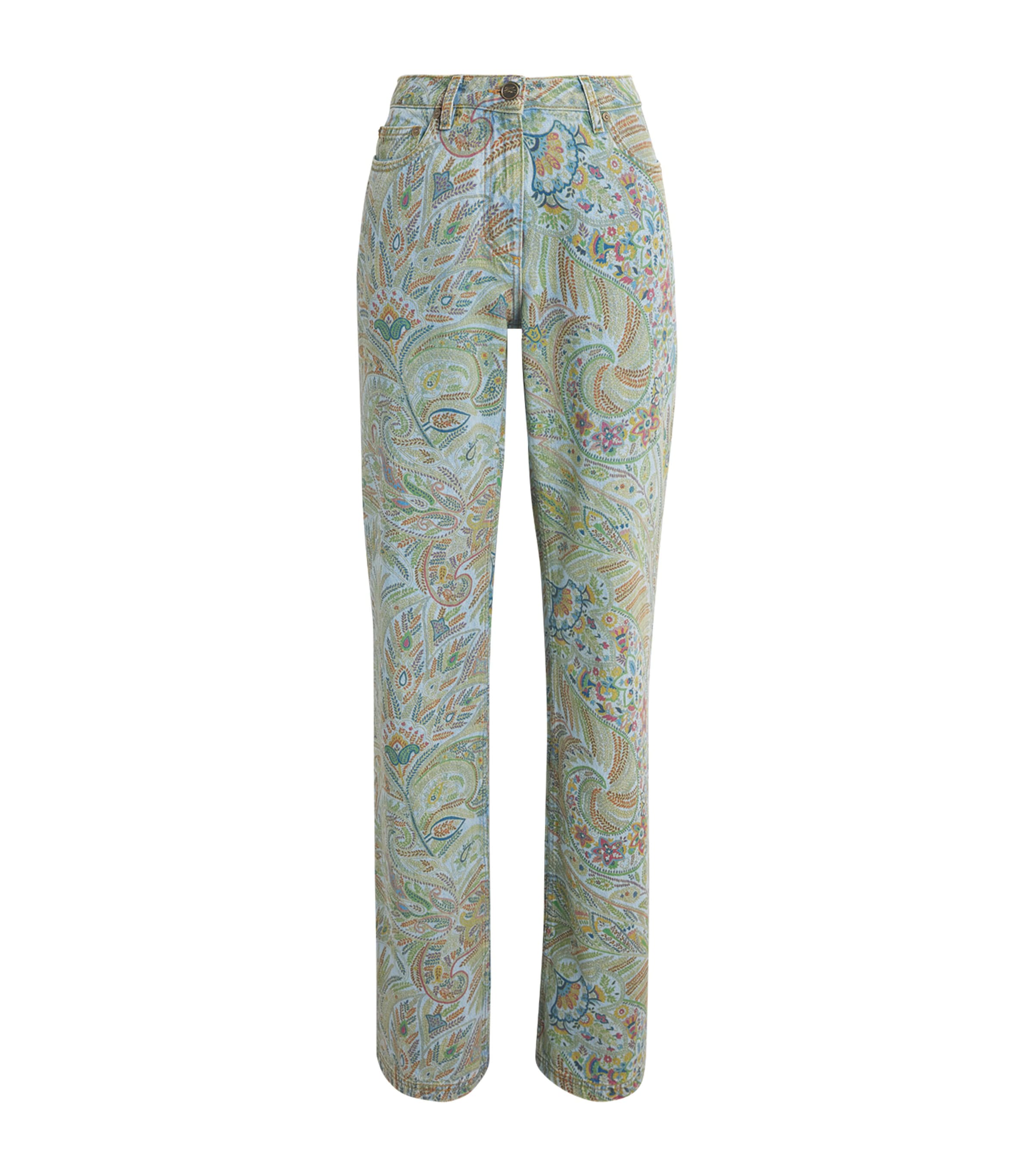 Etro Womens Paisley Flared Jeans Blue Print Image 1