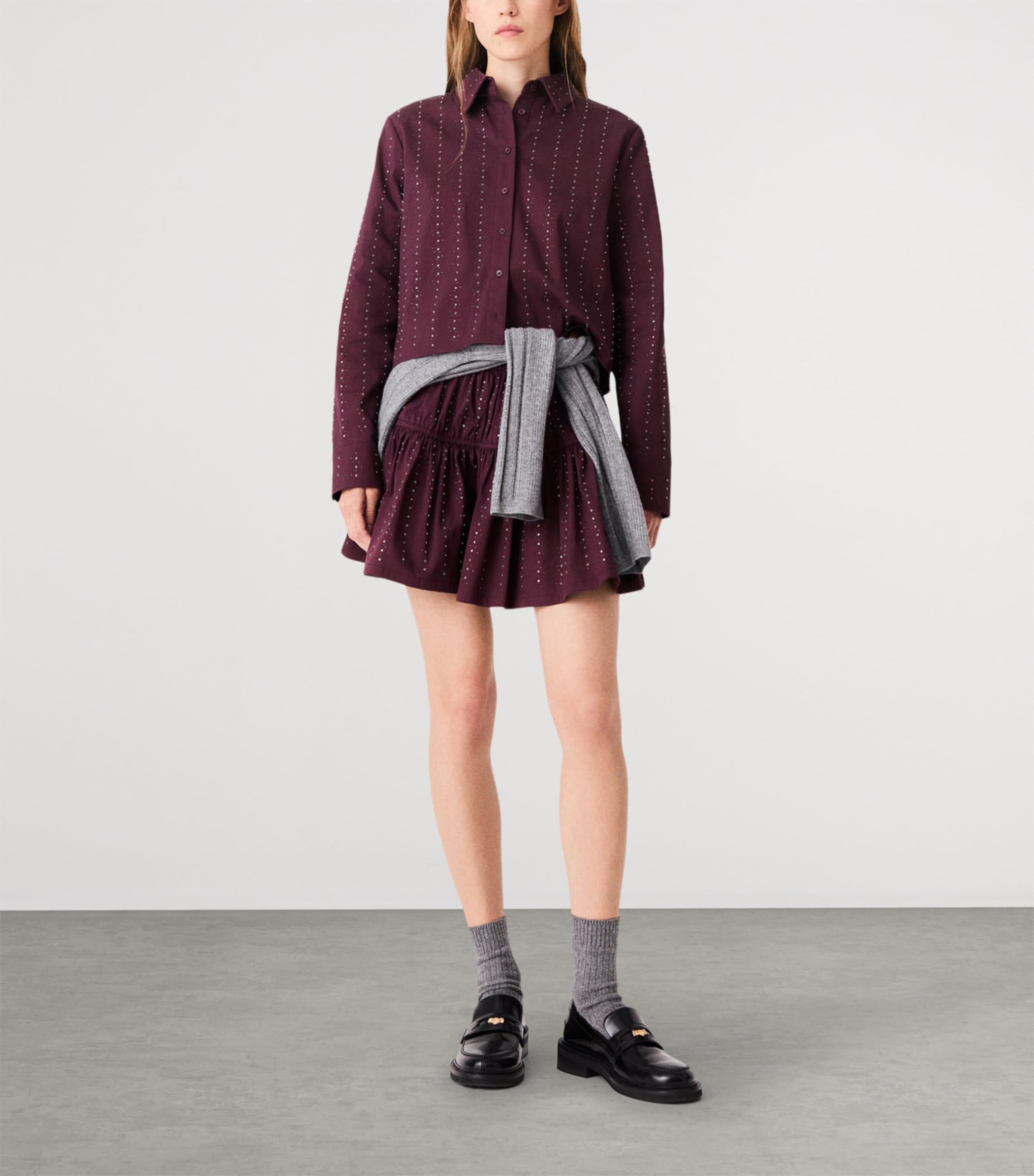 Maje Womens Embellished Stripe Shirt Burgundy Image 2