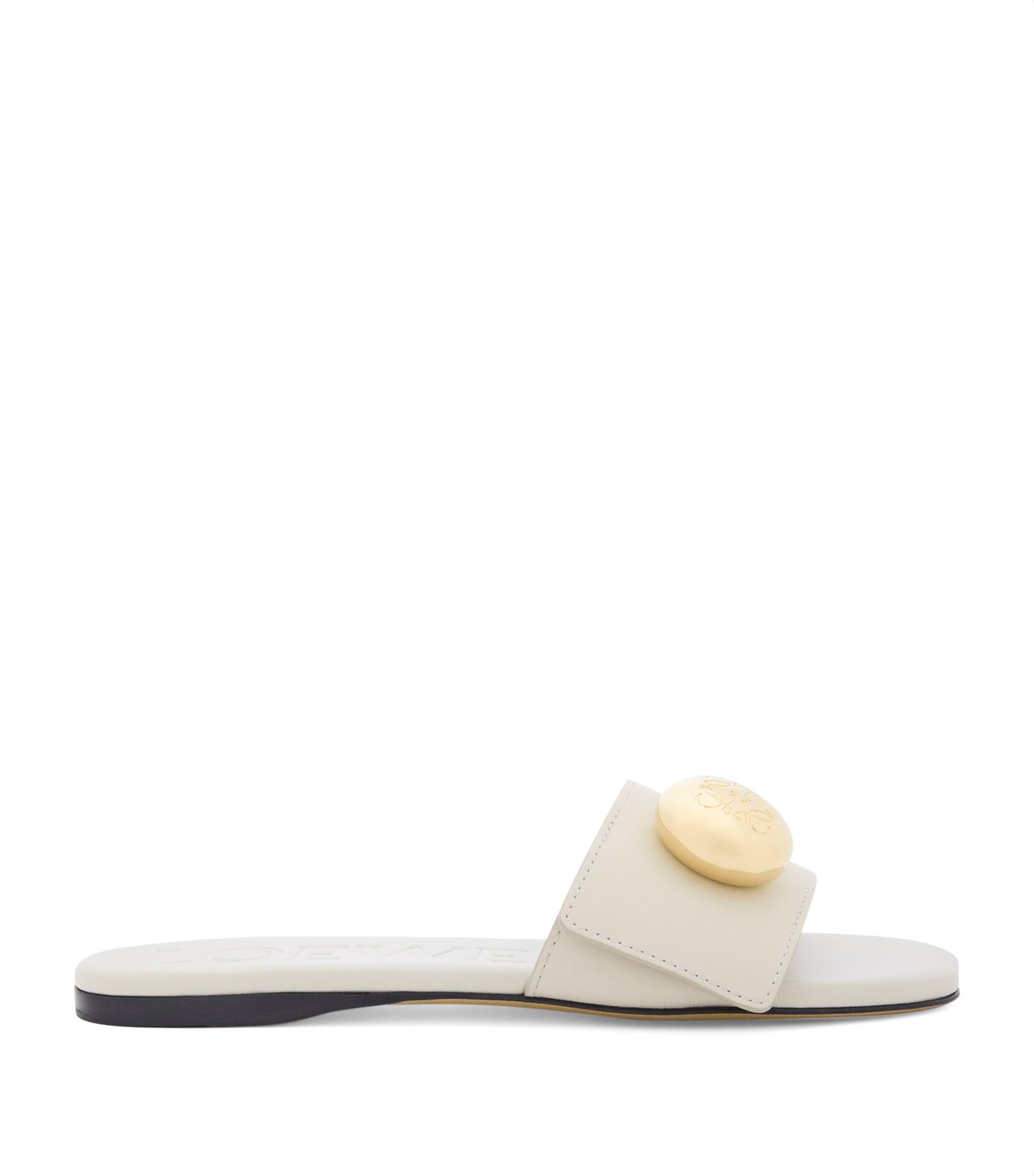 Loewe Pebble Leather Slides Gold-tone Embellishment In White