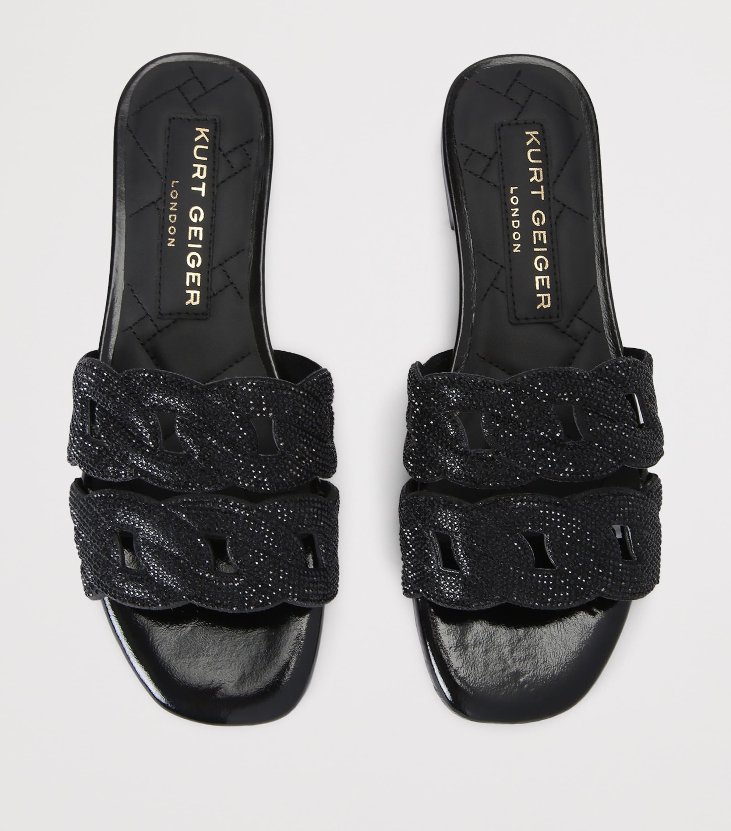 Leather Embellished Chain Sandals BLACK Image 4