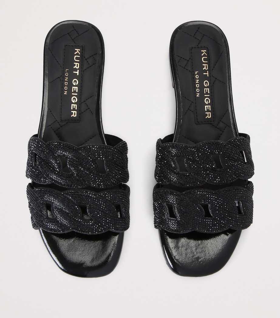 Leather Embellished Chain Sandals BLACK Image 4