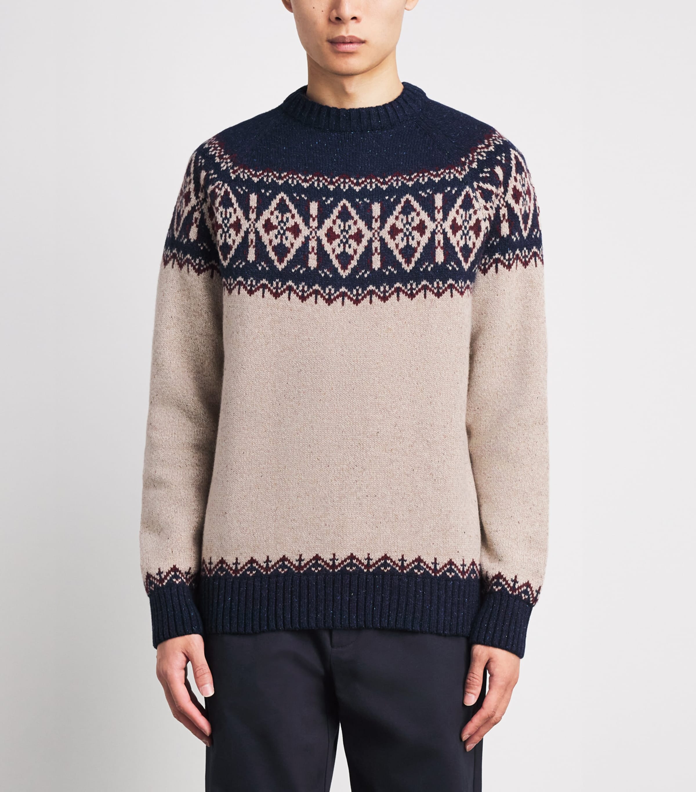 Barbour Mens Wool-Blend Tisbury Fair Isle Sweater Navy Image 4