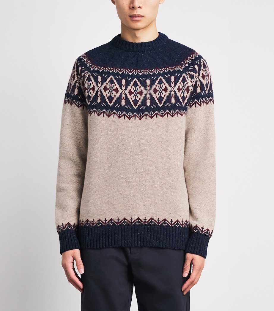 Barbour Mens Wool-Blend Tisbury Fair Isle Sweater Navy Image 4