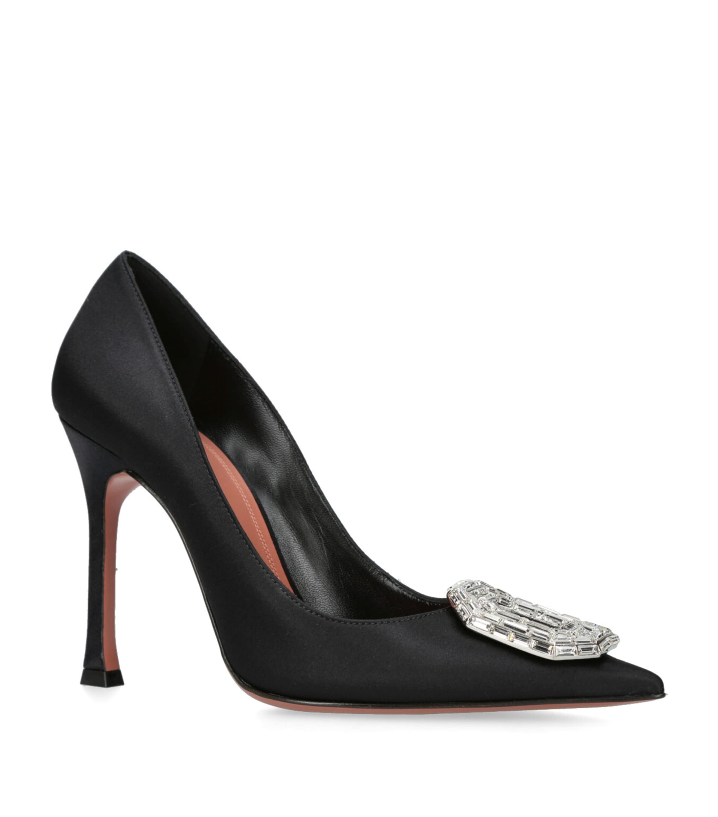 Amina Muaddi Satin Camelia Pumps 105 Black Image 3