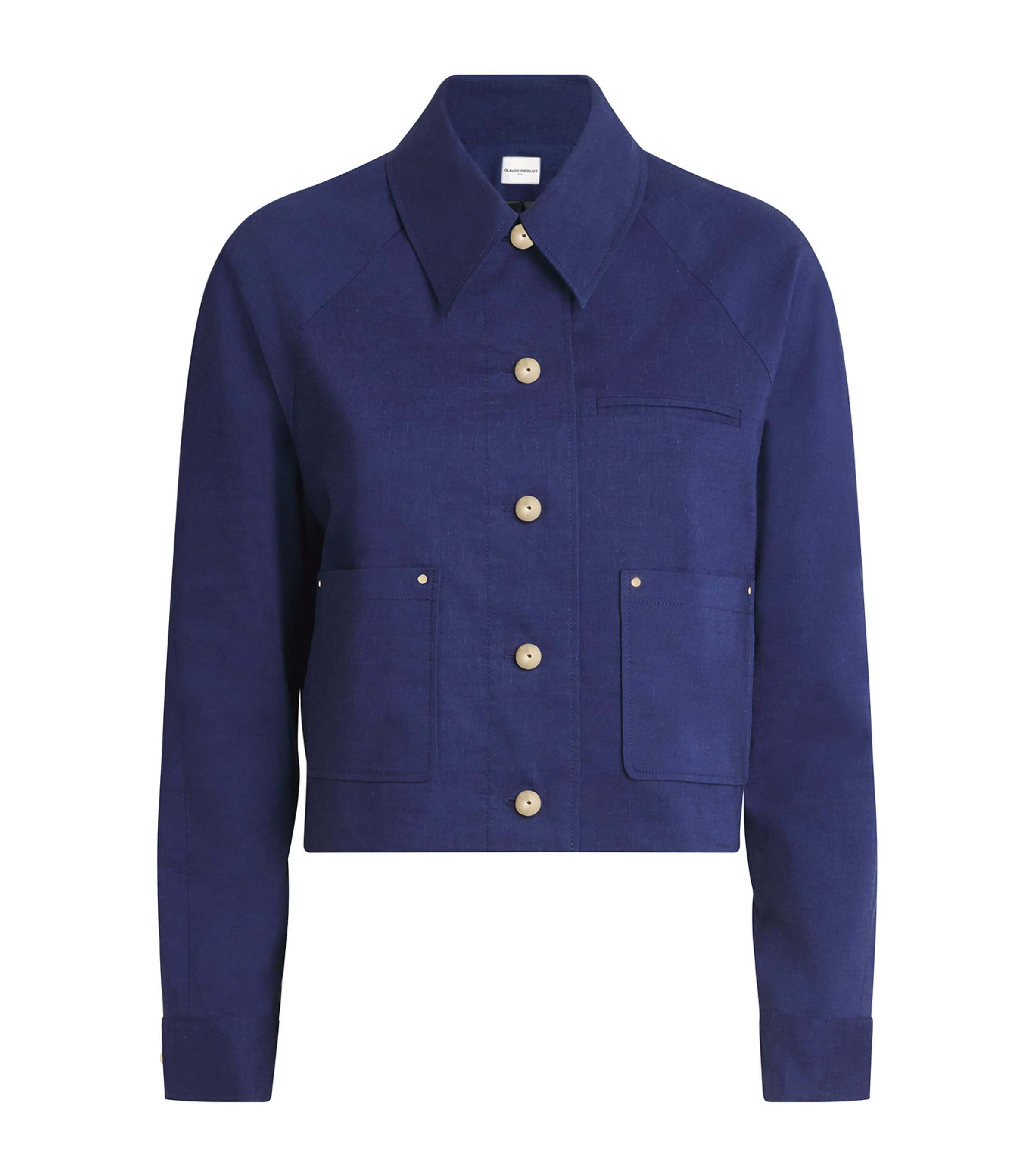 Shop Claudie Pierlot Linen-blend Violette Jacket In Blue