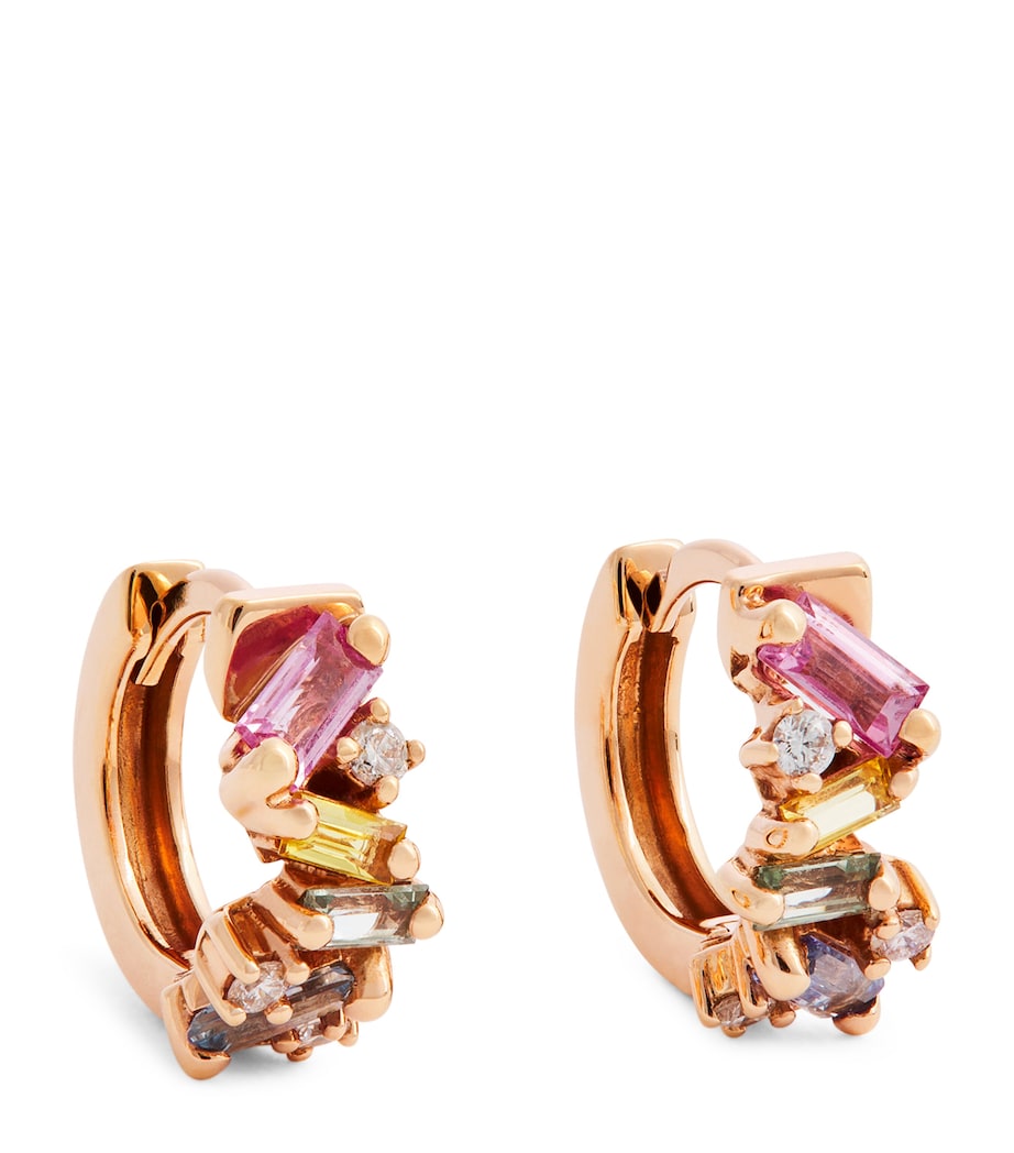 Rose Gold, Diamond and Sapphire Frenzy Huggie Earrings 18K RG/PS Image 1