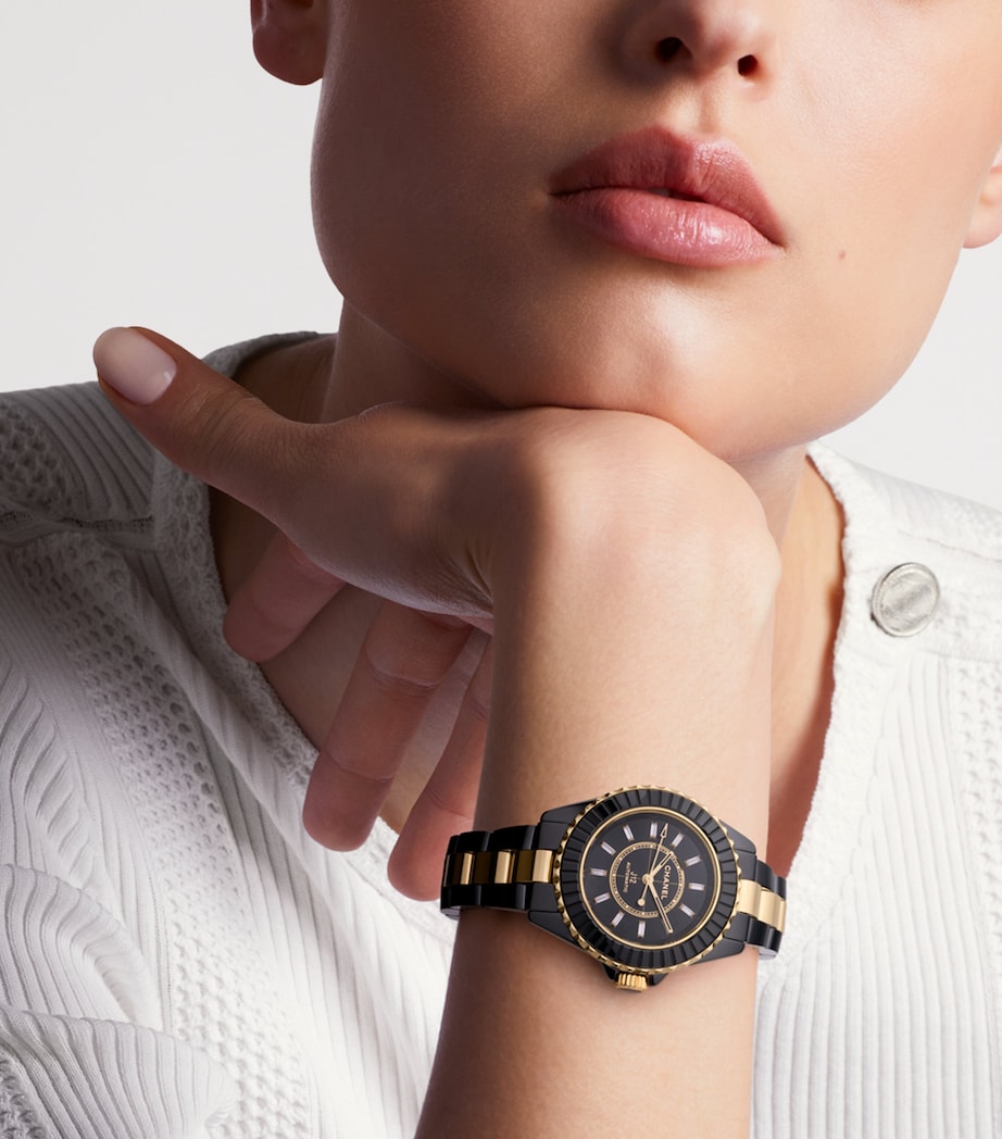 Yellow Gold, Ceramic and Diamond J12 Calibre 12.2 Watch 33mm BLACK Image 2