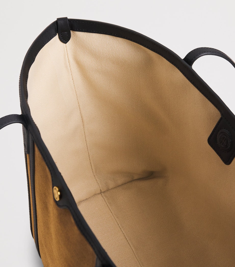 Suede Leather-Trim Tote Bag BROWN Image 4