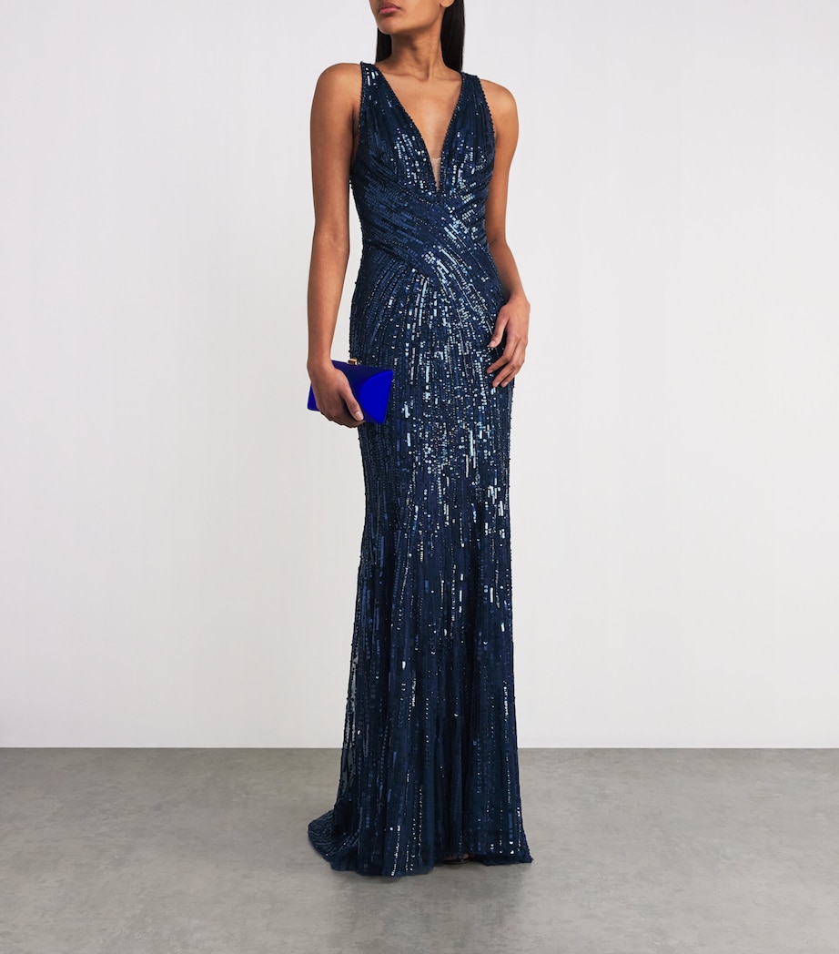 Jenny Packham Womens Embellished Luxor Gown Sea Dragon Image 2