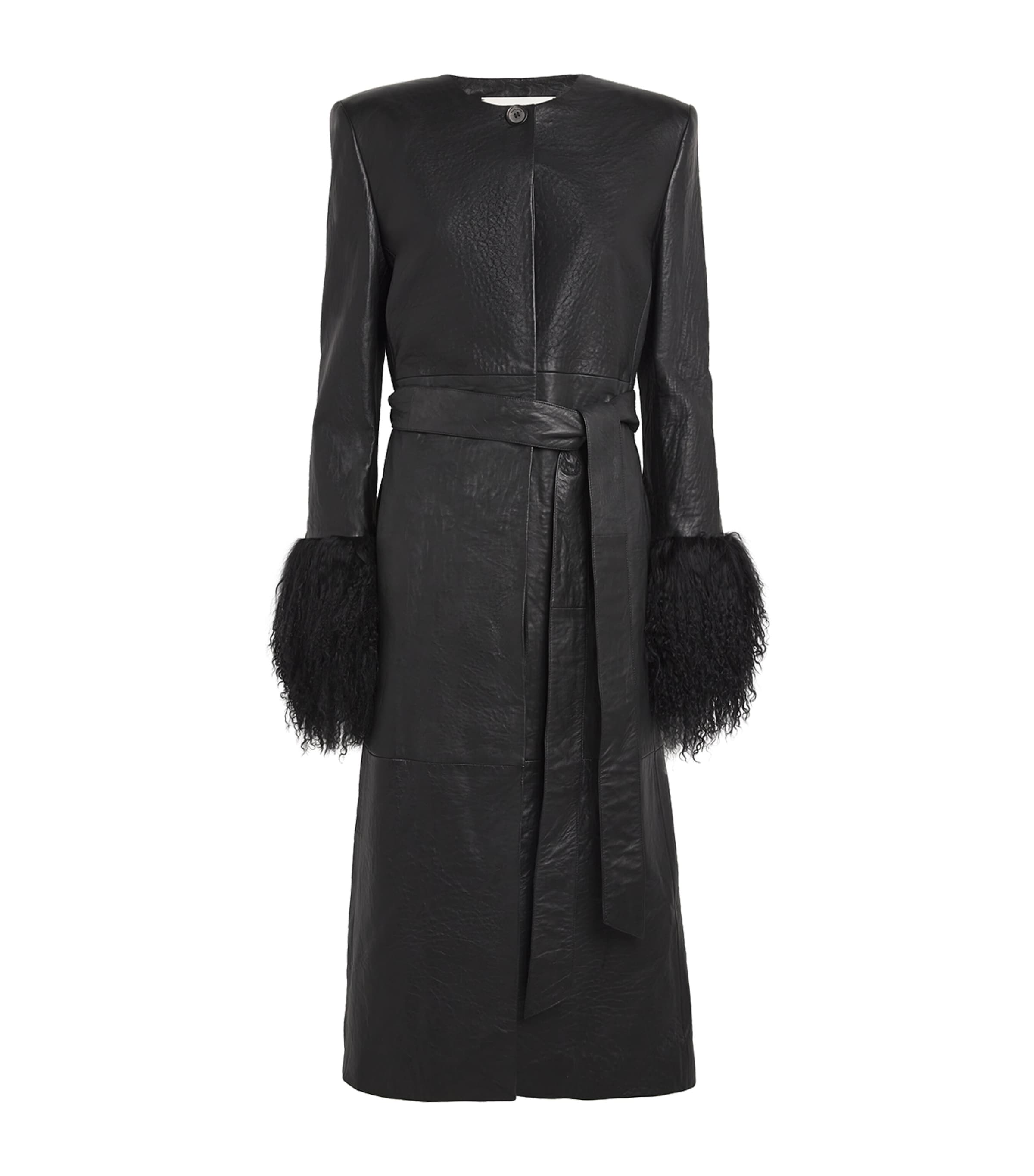 Magda Butrym Sheepskin Trench Coat In Black