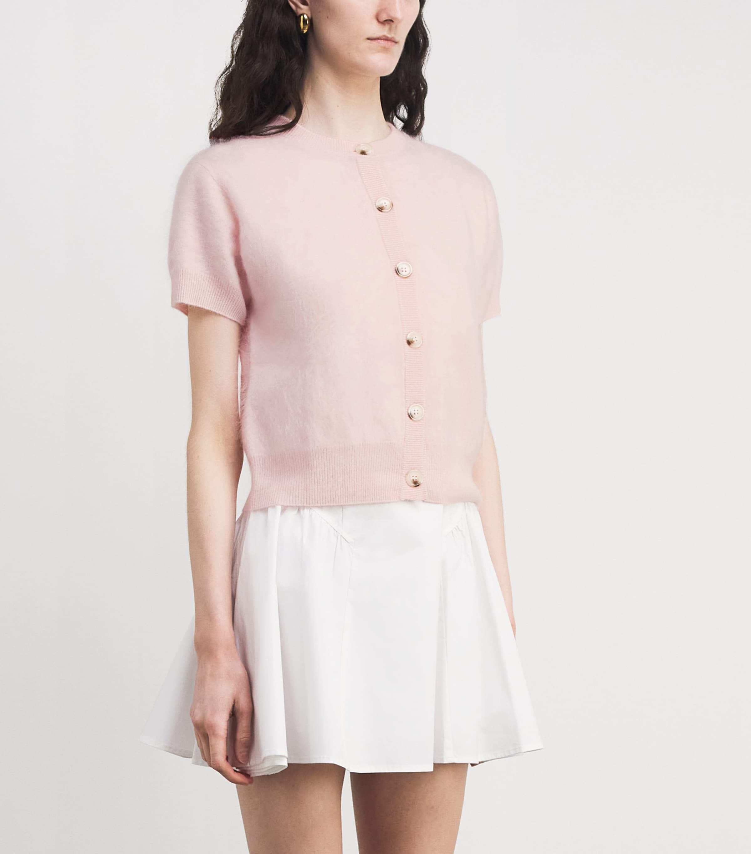 Soft Goat Womens Cashmere Short-Sleeve Cardigan Powder Image 4