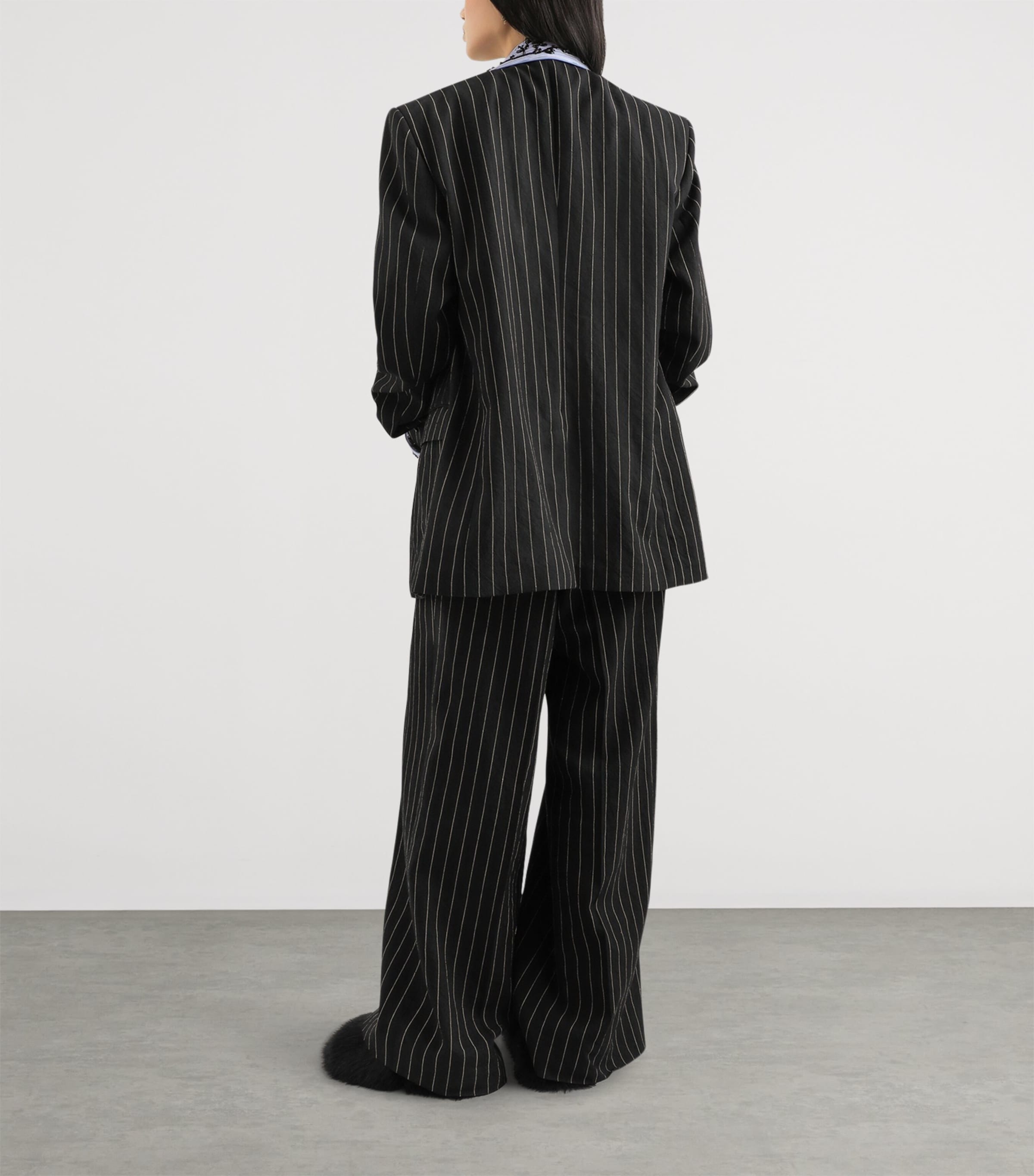 Dolce&Gabbana Womens Virgin Wool-Linen Pinstripe Trousers Stri Image 3