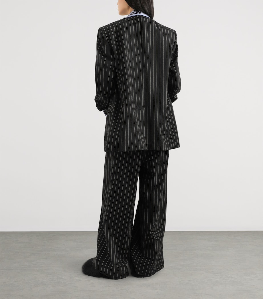 Dolce&Gabbana Womens Virgin Wool-Linen Pinstripe Trousers Stri Image 3