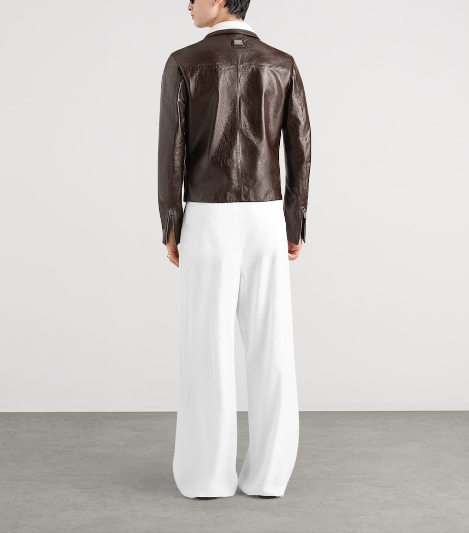 Dolce&Gabbana Mens Leather Jacket Brown Dark Vio Image 3