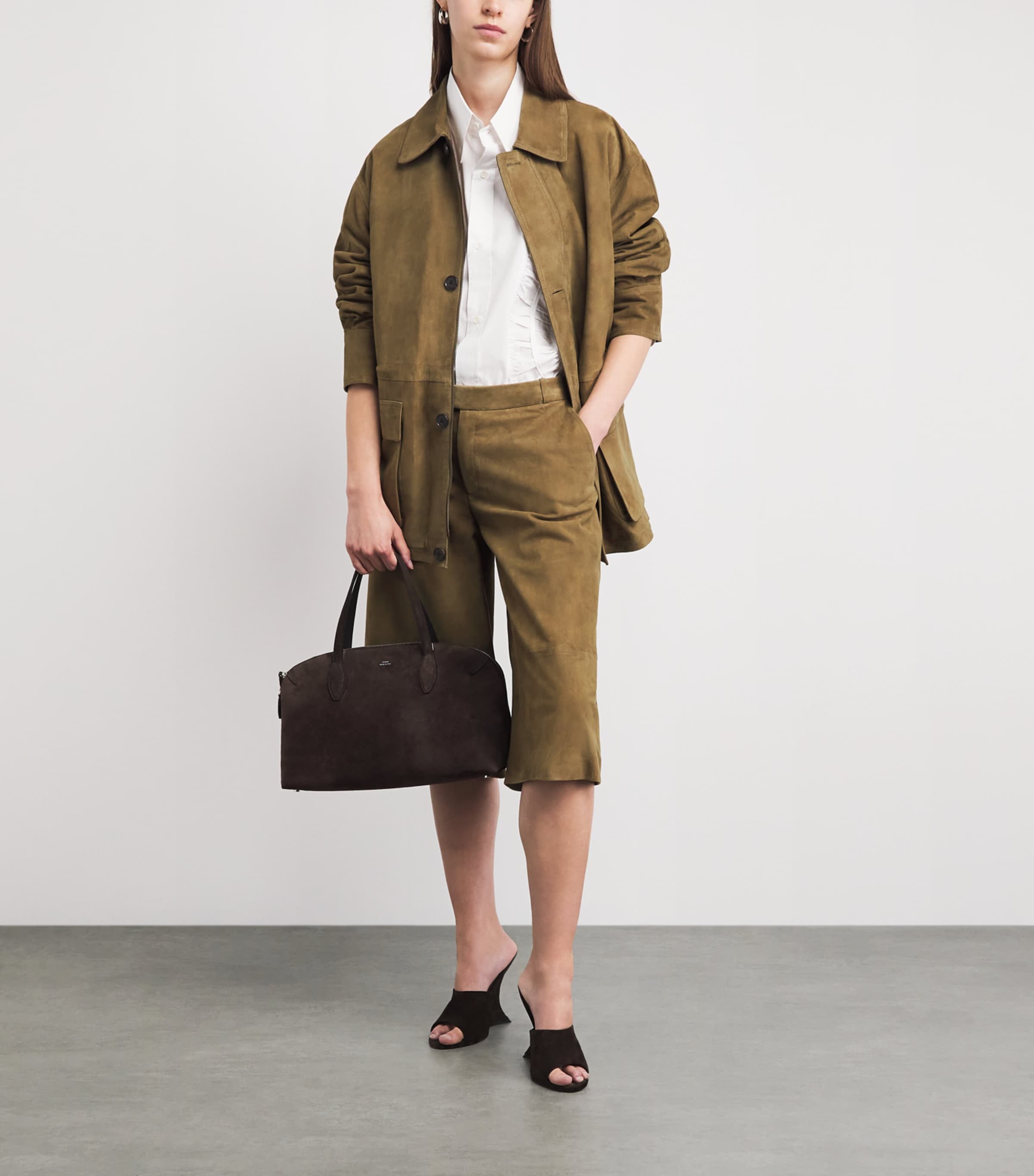 Arma Womens Lamb Suede Tailored Shorts Olive Image 2