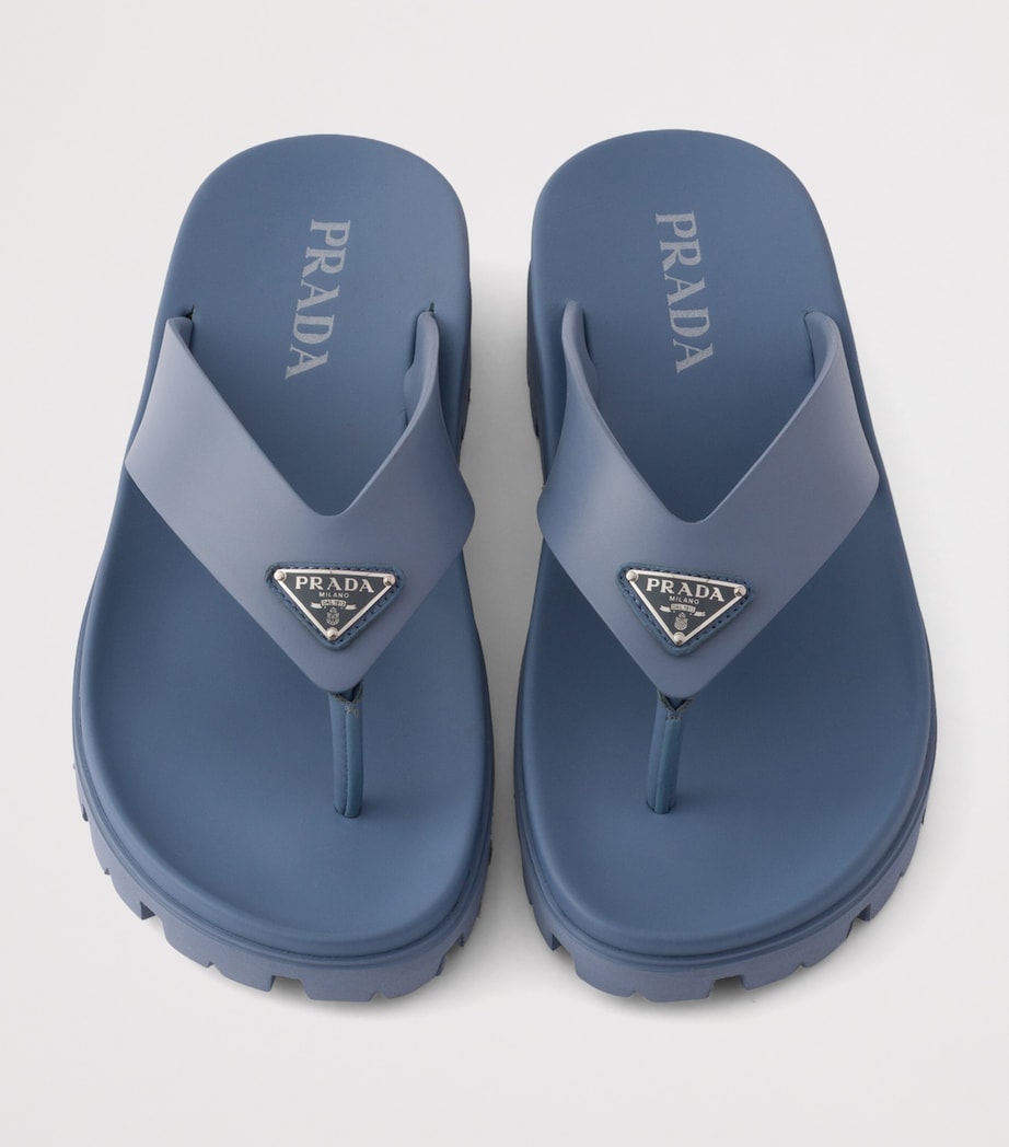 Prada Rubber Logo Thong Sandals Blue Image 3